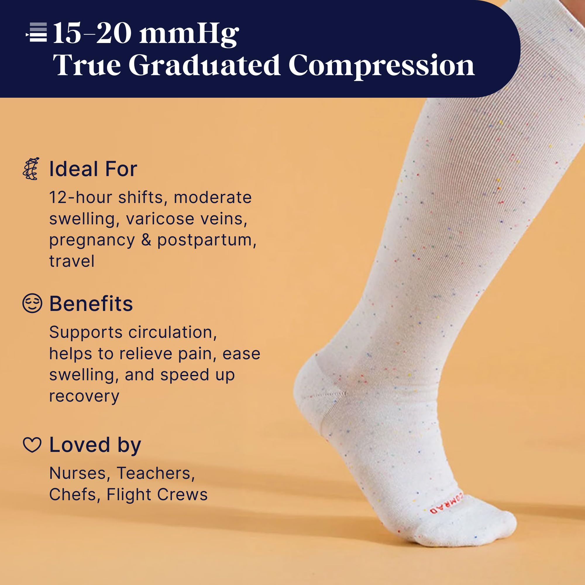 Comrad Premium Cotton Knee High Socks - 15-20mmHg Graduated Compression Socks - Soft & Breathable, Unisex: Regular Black Confetti - 3 Pack Small