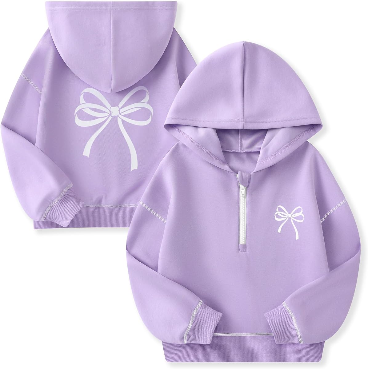 DISAUR Girls Hoodie Half Zip Pullover Sweatshirts Size 5-14 | School to weekends: Girls ages 5-14 enjoy soft stretch comfort; pair this bow half-zip hoodie with jeans or leggings