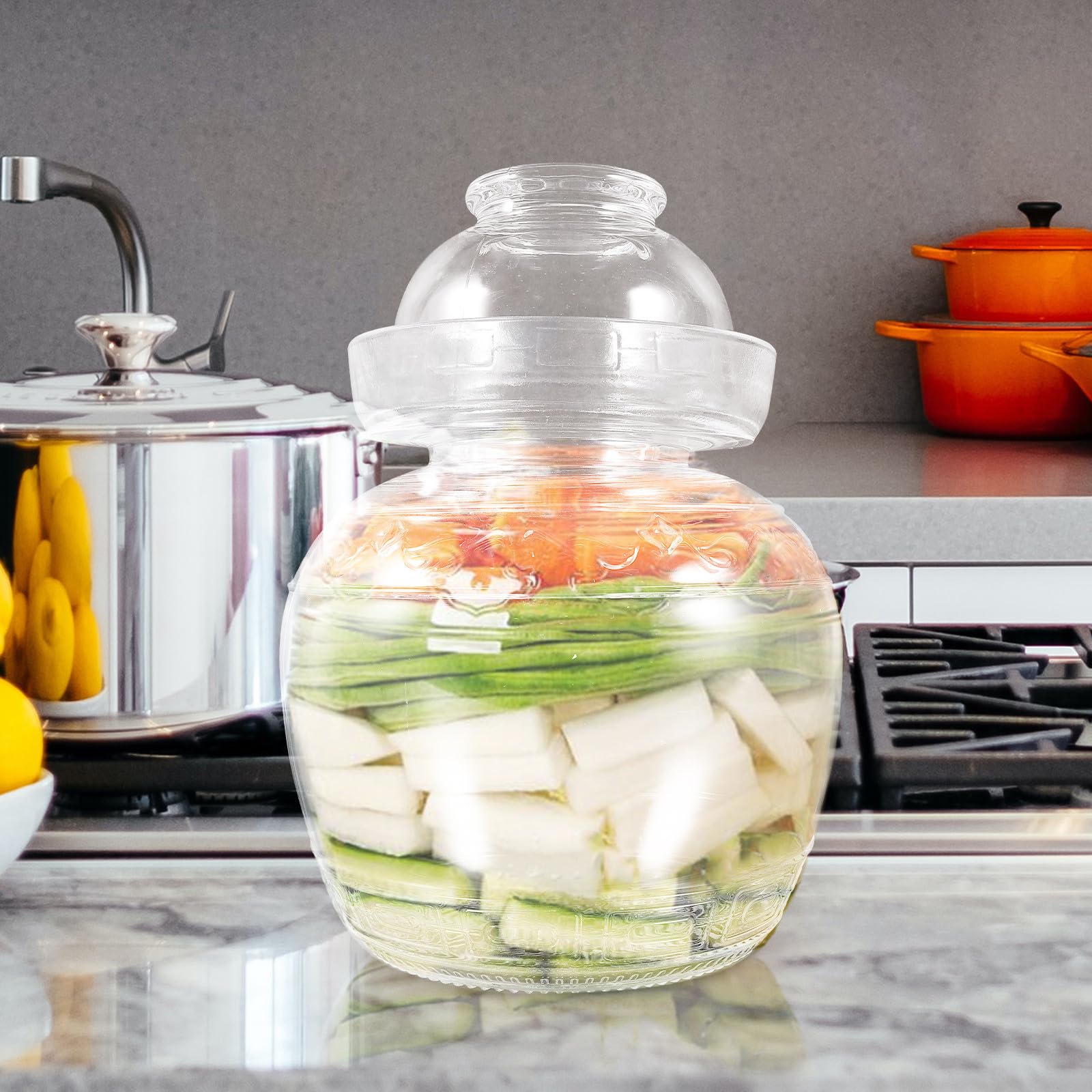 Tarro de Vidrio para Fermentación Doméstica Transparente y Hermético Recipiente para Conservar Encurtidos y Alimentos Cocina Capacidad Diseño Práctico y Duradero