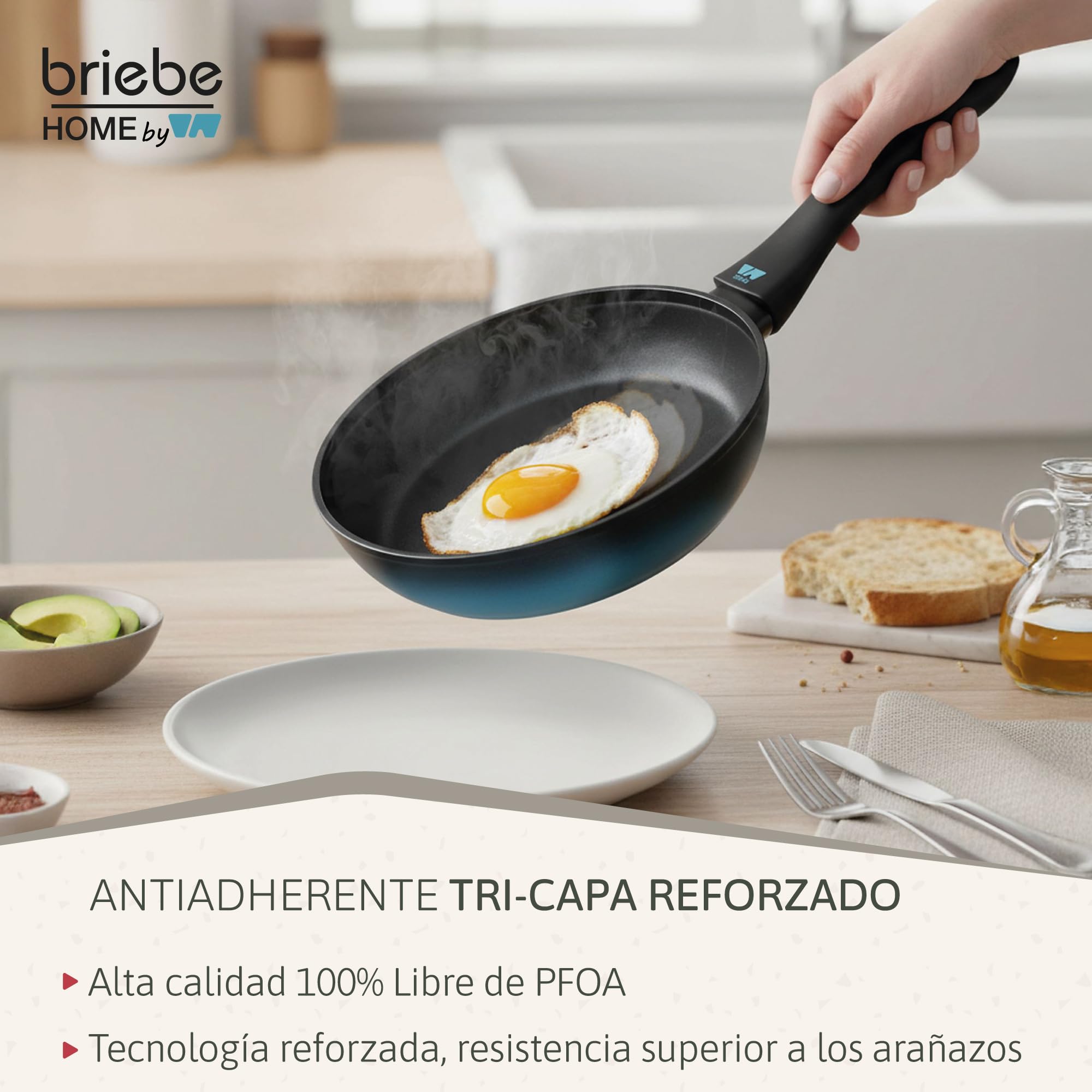 briebe MARE Juego de 3 Sartenes Inducción, Acero Forjado 20-24-28cm, Antiadherente Libre PFOA, Set Sartenes Profesionales, Alta Resistencia, Aptas Para Todo Tipo de Fuegos, Fabricadas en España