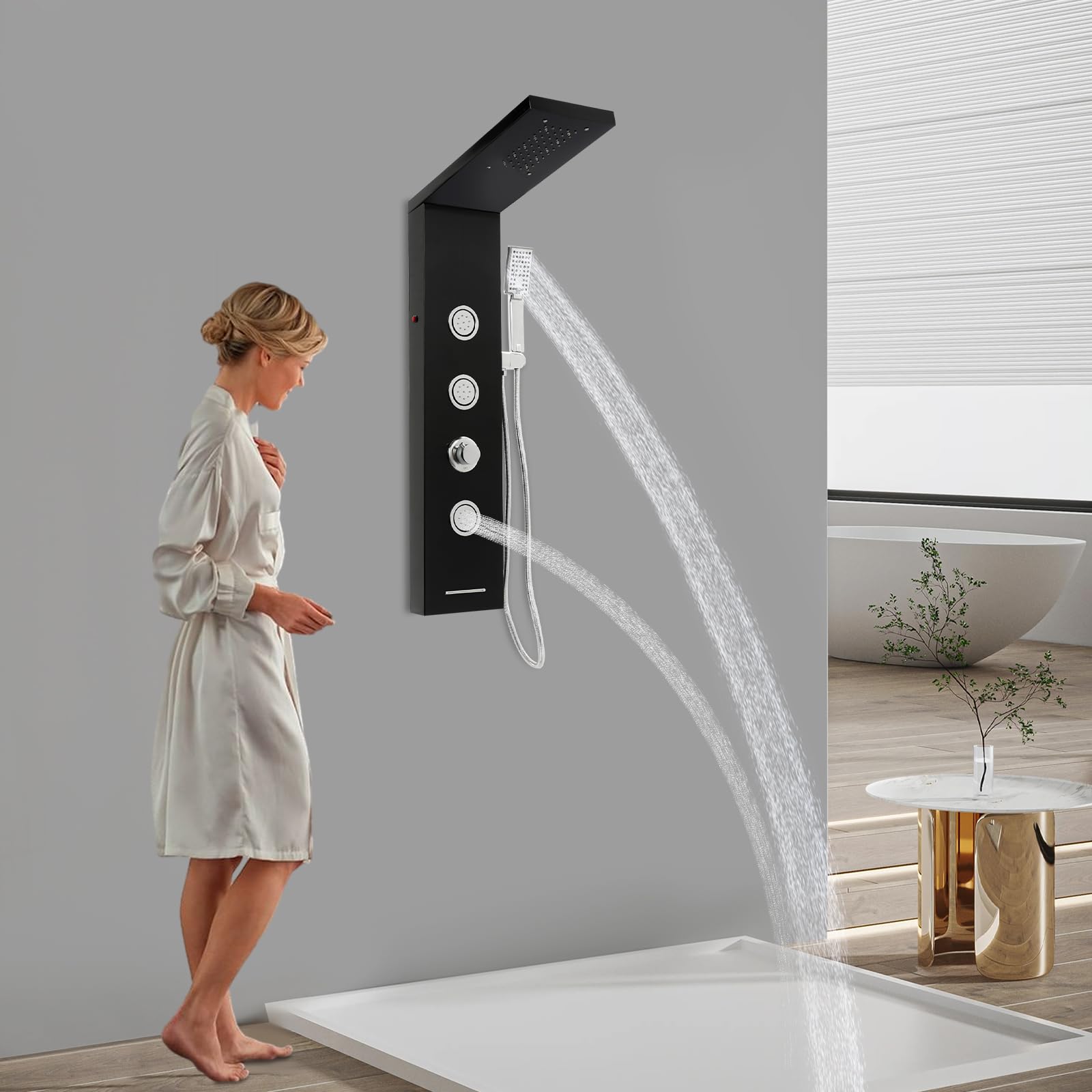 Panel de ducha completo de acero inoxidable con grifo e iluminación LED