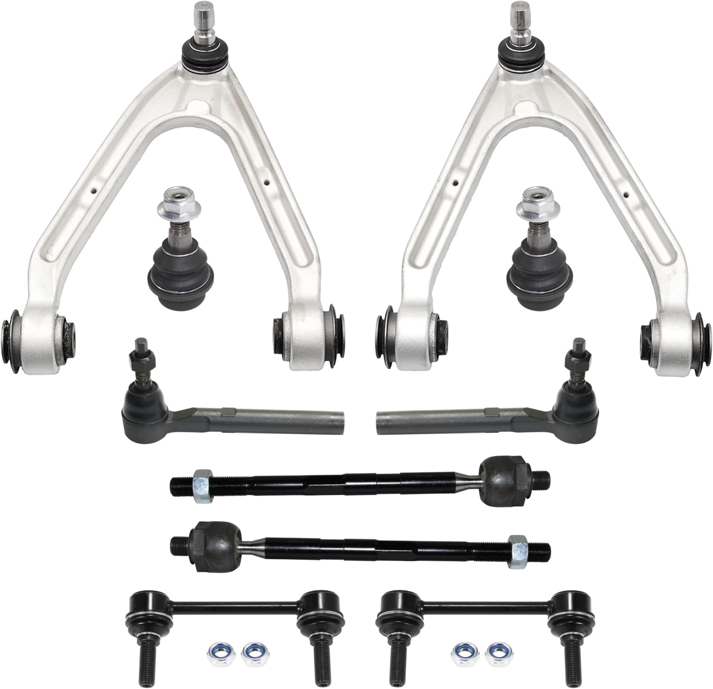 PartsW - 10 Pc Front Upper Control Arms, Lower Ball Joints, Tie Rod Ends Inner Outer, Sway Bar Links, Suspension Kit for Hummer H3, Hummer H3T