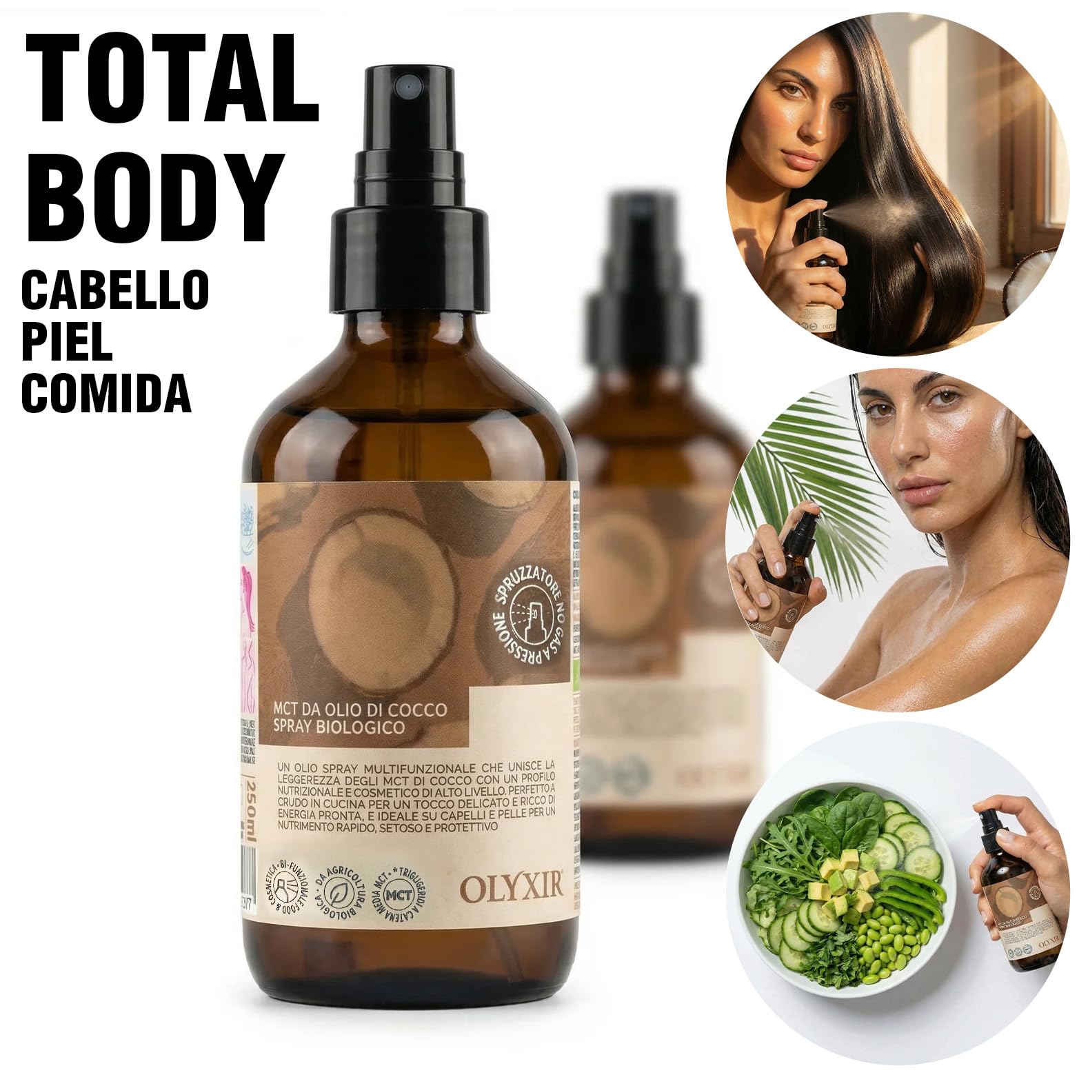 Benvolio Spray MCT Aceite de Coco Bio 250ml – Keto & Paleo – Antifrizz, Energía Rápida