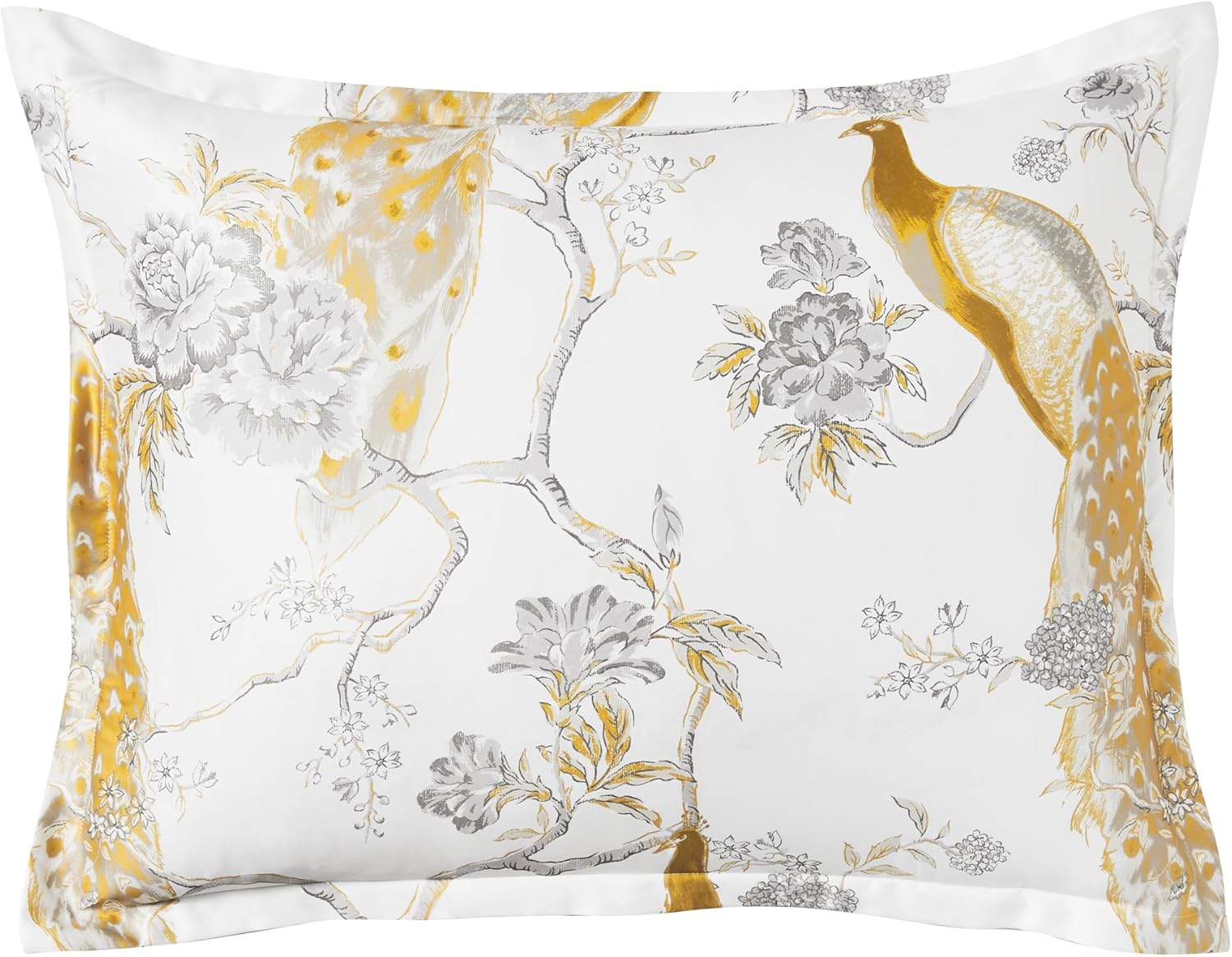 Z Gallerie Pavo King Sham Set (2-Piece) Peacock-Floral Satin Print Ivory