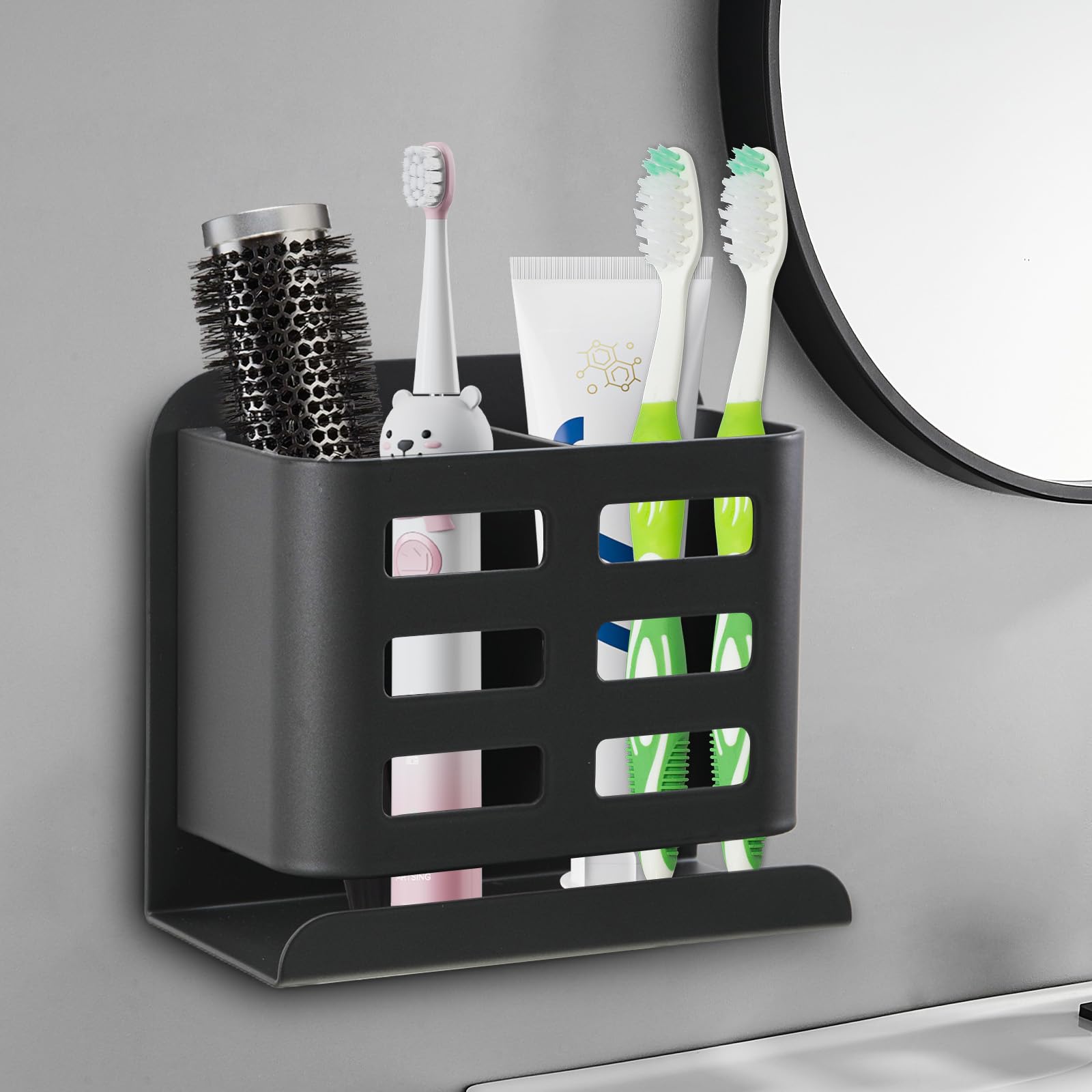 YUFFQOPC Bathroom Toothbrush Holder, Wall Mounted Electric Toothbrush Holder with Drainage Hole, Toothbrush Toothpaste Razor Holder in Aluminium, Bathroom Accessories, Black