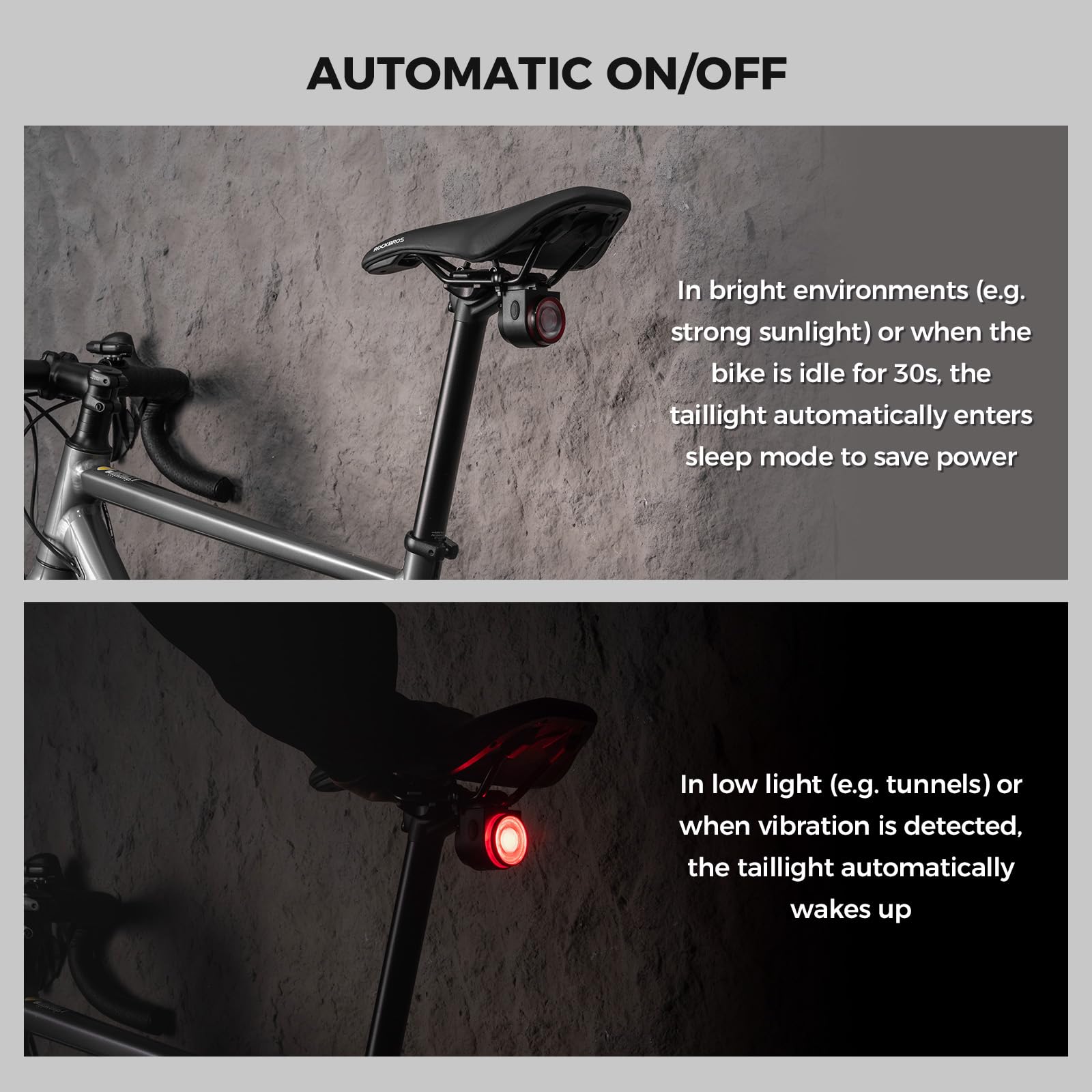 Feu Arrière Vélo 160 Lumens Avec Alarme 110 DB, Freinage Automatique, Télécommande, IP65, Recharge USB-C, Antivol Et Vibration