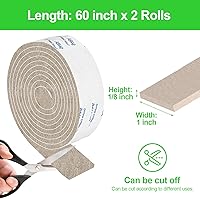 Vista 68 de Tiras de fieltro con respaldo adhesivo, tiras de fieltro adhesivas, paquete de 4 rollos de fieltro 1/2 x 60 pulgadas, cinta de fieltro beige