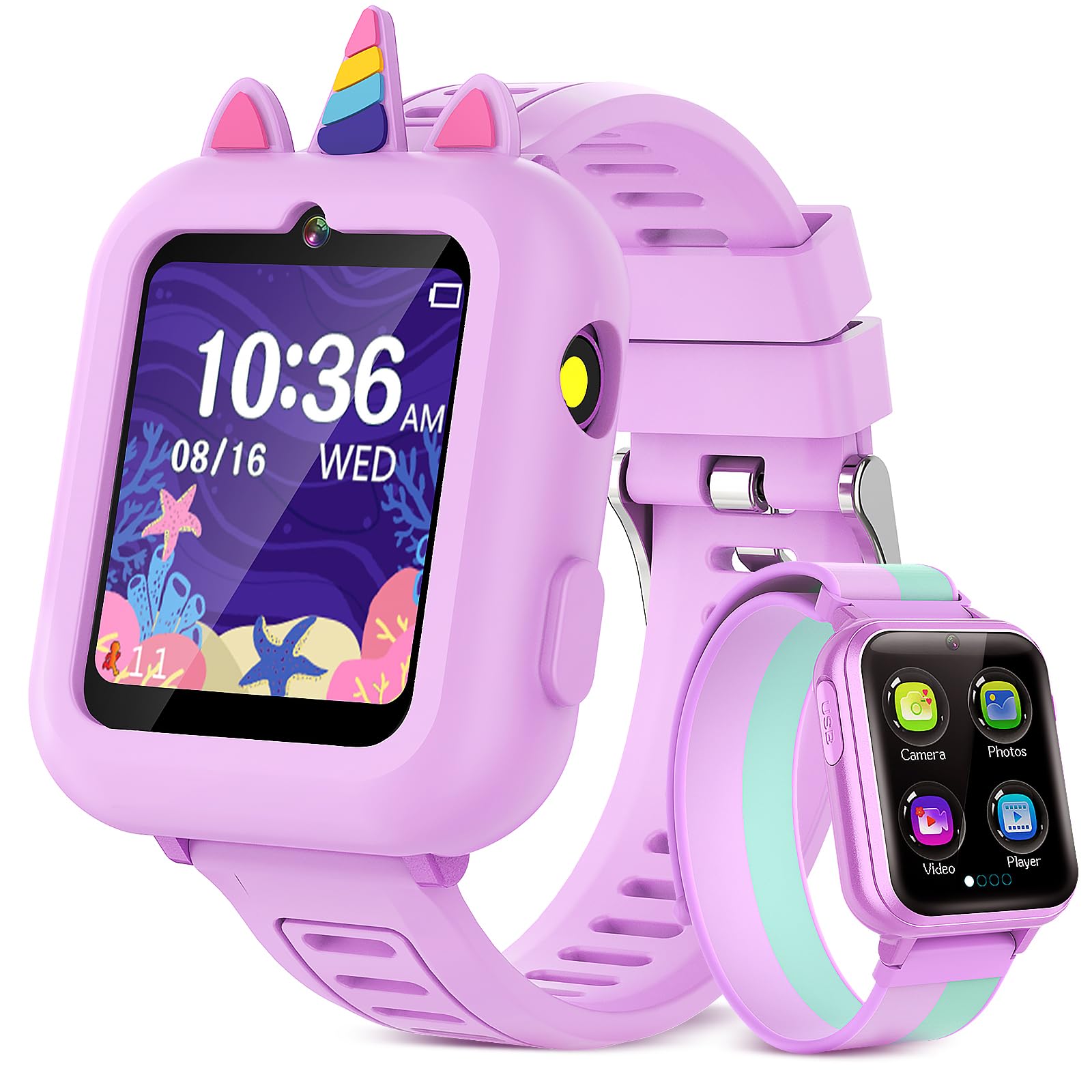 Smart Watch for Kids Girls Gift Age 3-12 with 39 Games Alarm Clock Camera Video Music Player Pedometer Flashlight 12/24 hr HD Touch Screen Kids Smart