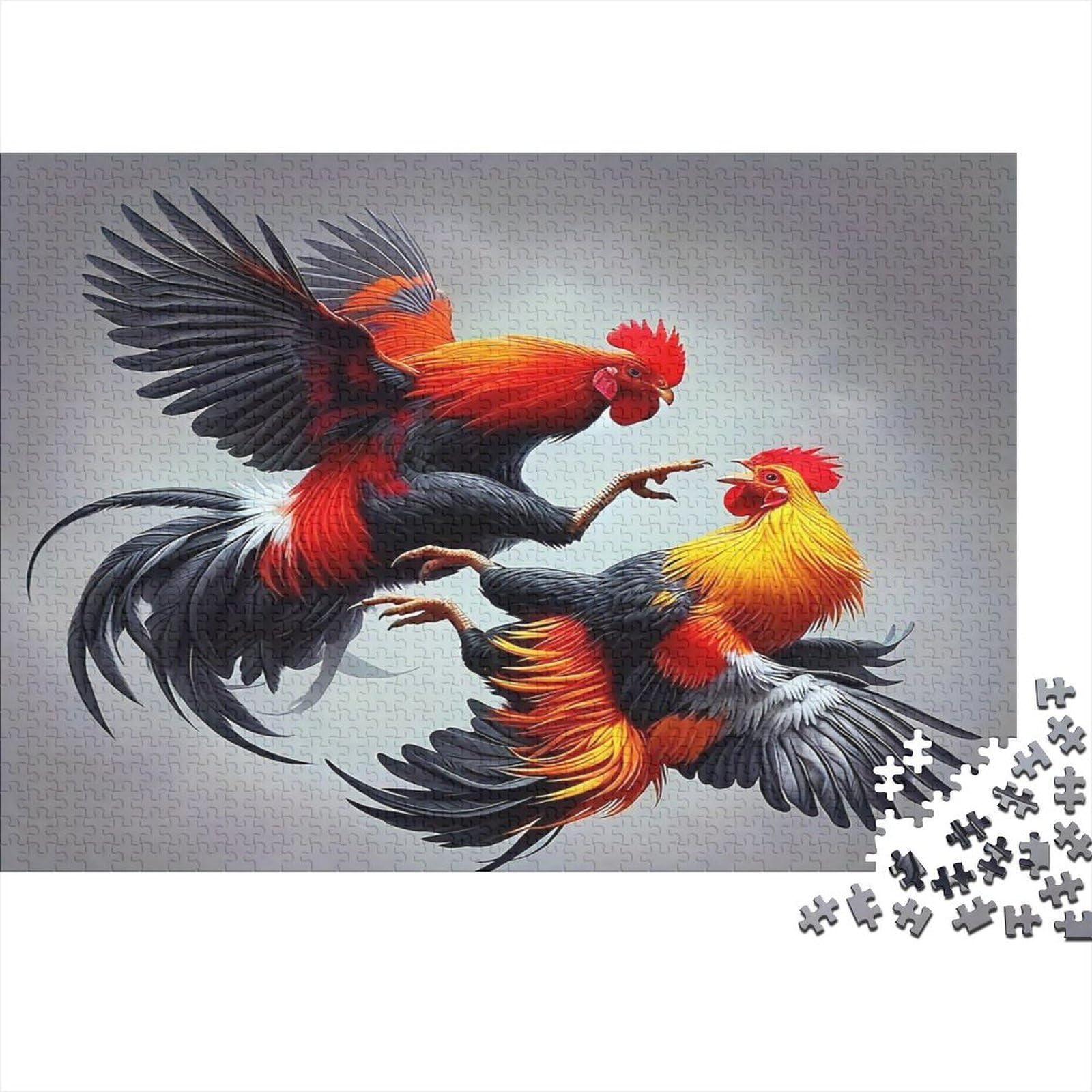 Fighting Rooster 1000 Piece Jigsaw Puzzle Paper for Adults Colourful Feathers Puzzle Game for Family Home Leisure Gift Decor 70x50cm/1000pcs