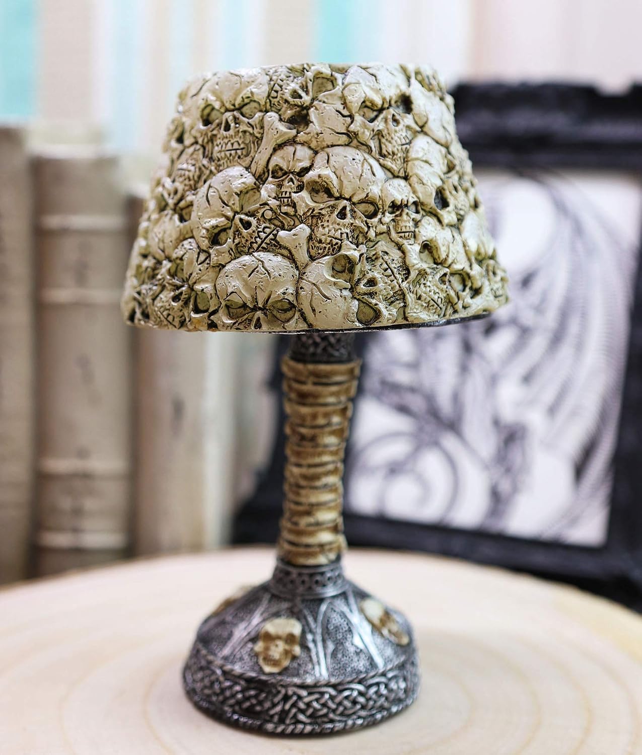 Ebros Gift Day of The Dead Graveyard Ossuary Skull Heaps Morphing Skulls Mini LED Color Changing Decorative Courtesy Accent Lamp Night Light Figurine 7" Tall Boneyard Skeletons Table Or Shelf Decor