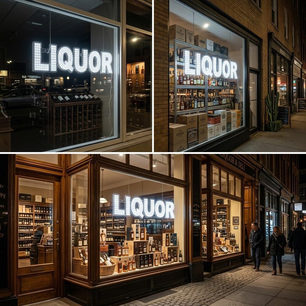 EPL LIQUOR White, LED 2G Blinking Sign, Eye-catching Sign, Super Bright, 7"x30", Remote Control & Business Bar, Business decor, Storefront display, Restaurant signage
