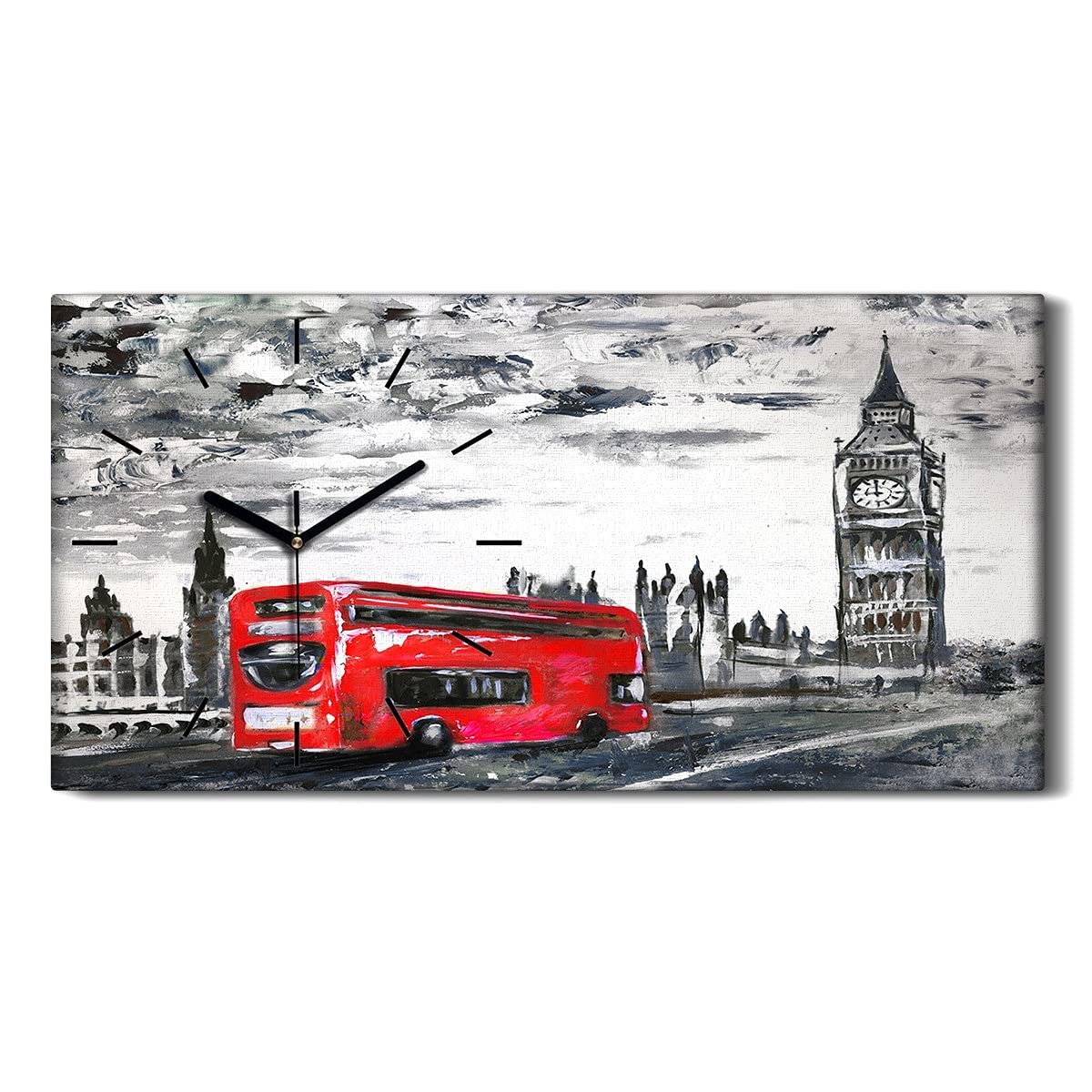 Horloge Murale Salon Art Moderne Toile London Bus Ciel Éclatant