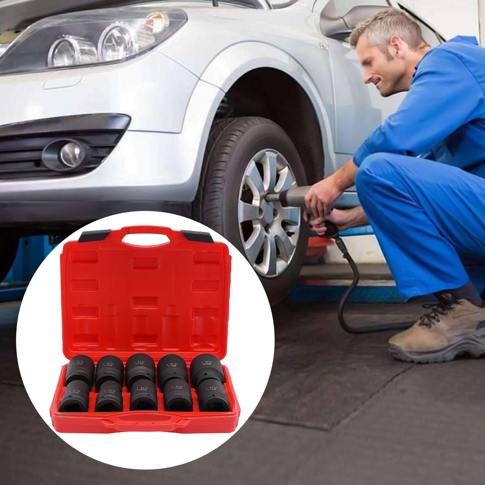 Zestaw nasadek do kluczy udarowych 1", nasadka udarowa, zestaw 10 nasadek 24-46 mm, ciężki chrom molibden gniazdo do ciężarówki, automatyczne narzędzia mechaniczne z walizką do przechowywania narzędzi