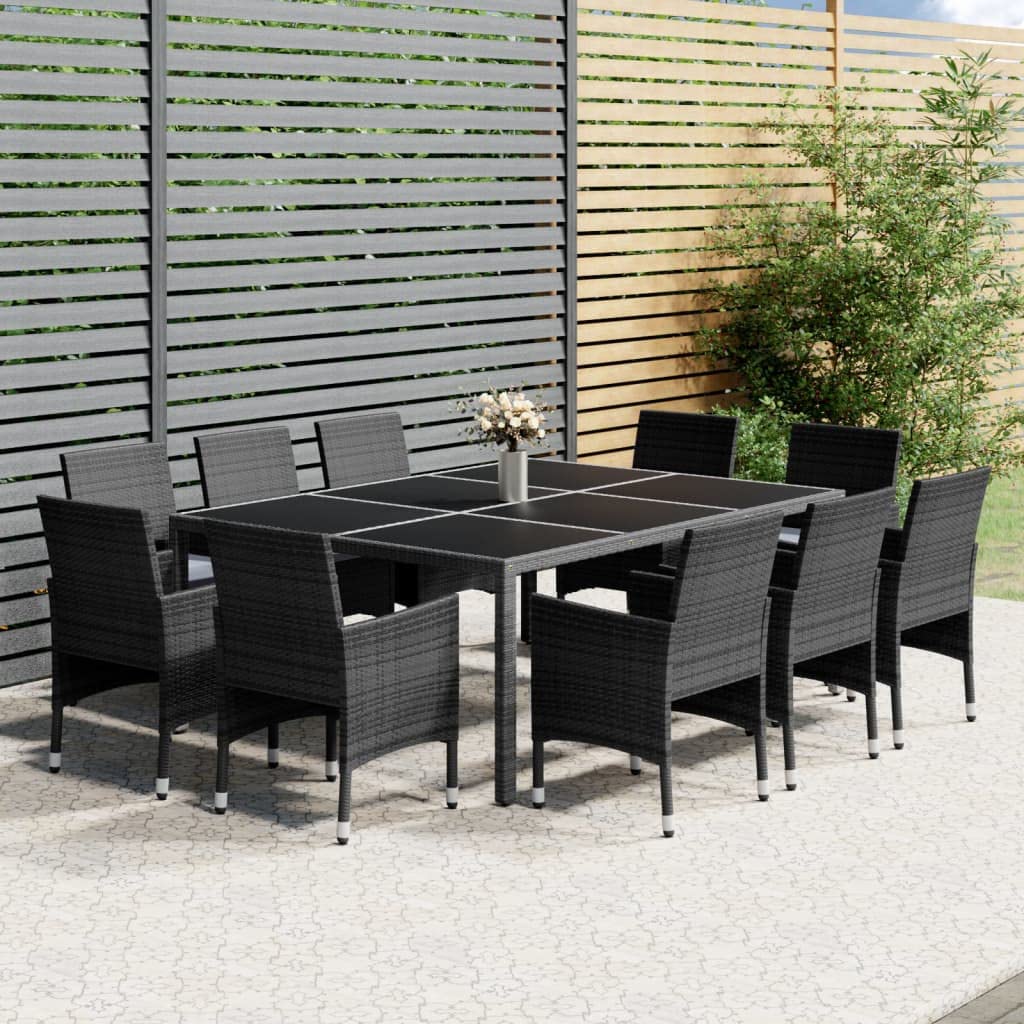 Gartenmöbel Set 10 Stühle mit Tisch Terrassenmöbel Außen Sitzgruppe Outdoor 10 Personen Gartengarnitur Wetterfest Garten Essgruppe Rattan Grau-J79
