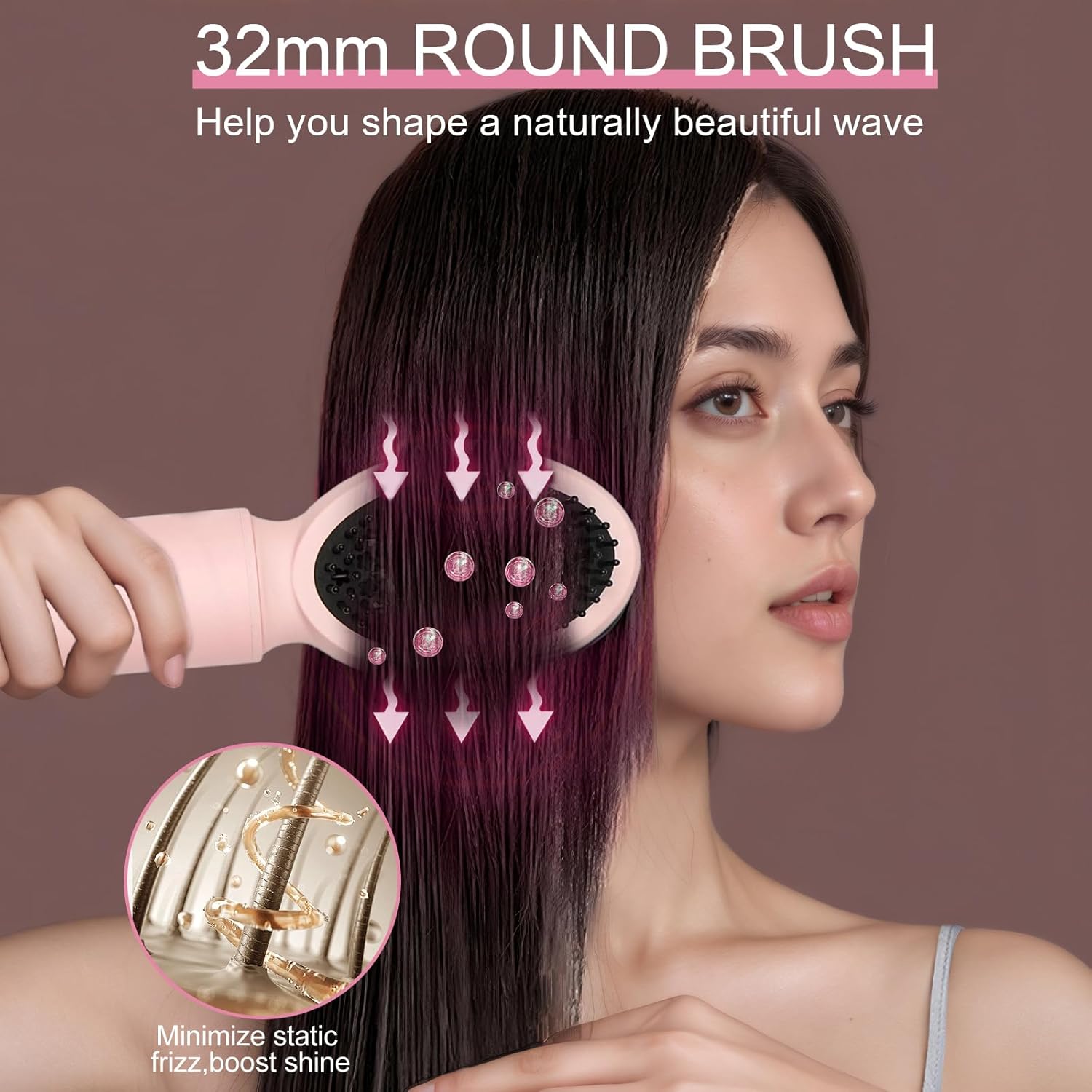 9 in 1 Hair Styler Curler & Air Dryer Brush, 110,000 RPM High-Speed Negative Ionic Foldable Hair Dryer Fast Drying, Multi Professional Hot air Styler for Curling Volumizing Straightening Styling(Pink) - Image 6