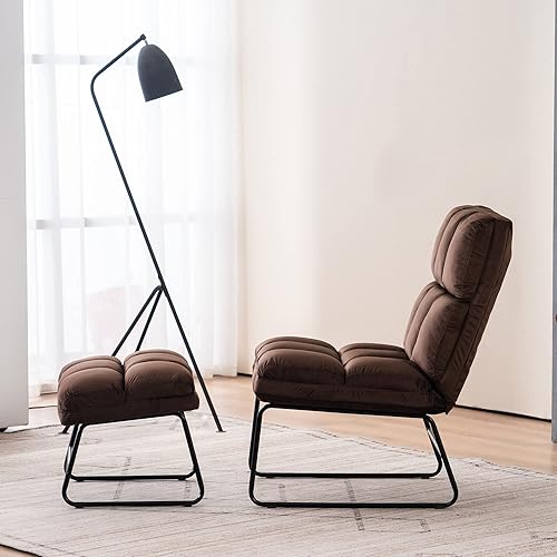 Miniatura 2 de MCombo Silla decorativa con otomana, patas de metal modernas de terciopelo, silla de club, sofá para sala de estar, sala de lectura, dormitorio 0014