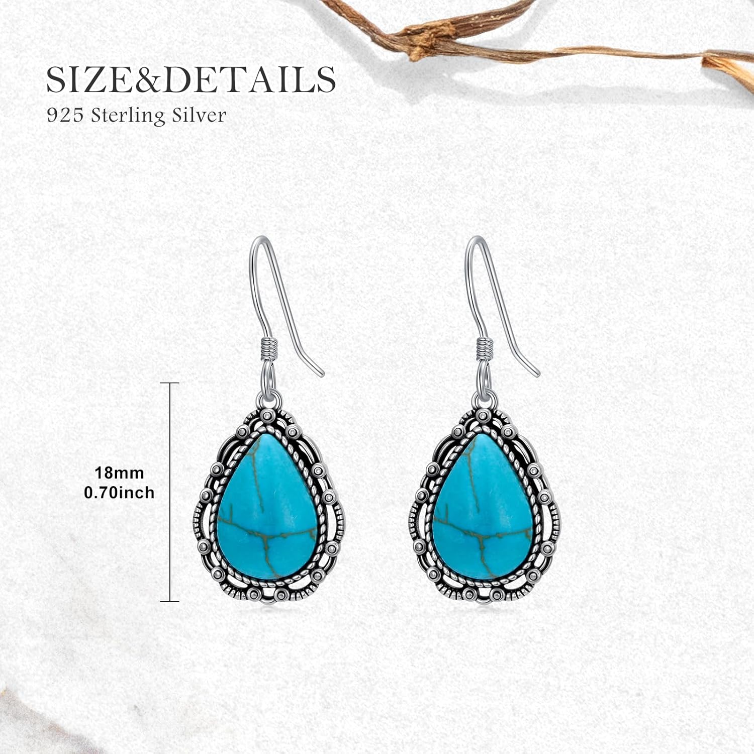 Real Turquoise Earrings 925 Sterling Silver Vintage Turquoise Drop Dangle Earrings Jewelry Gifts for Women - Image 6