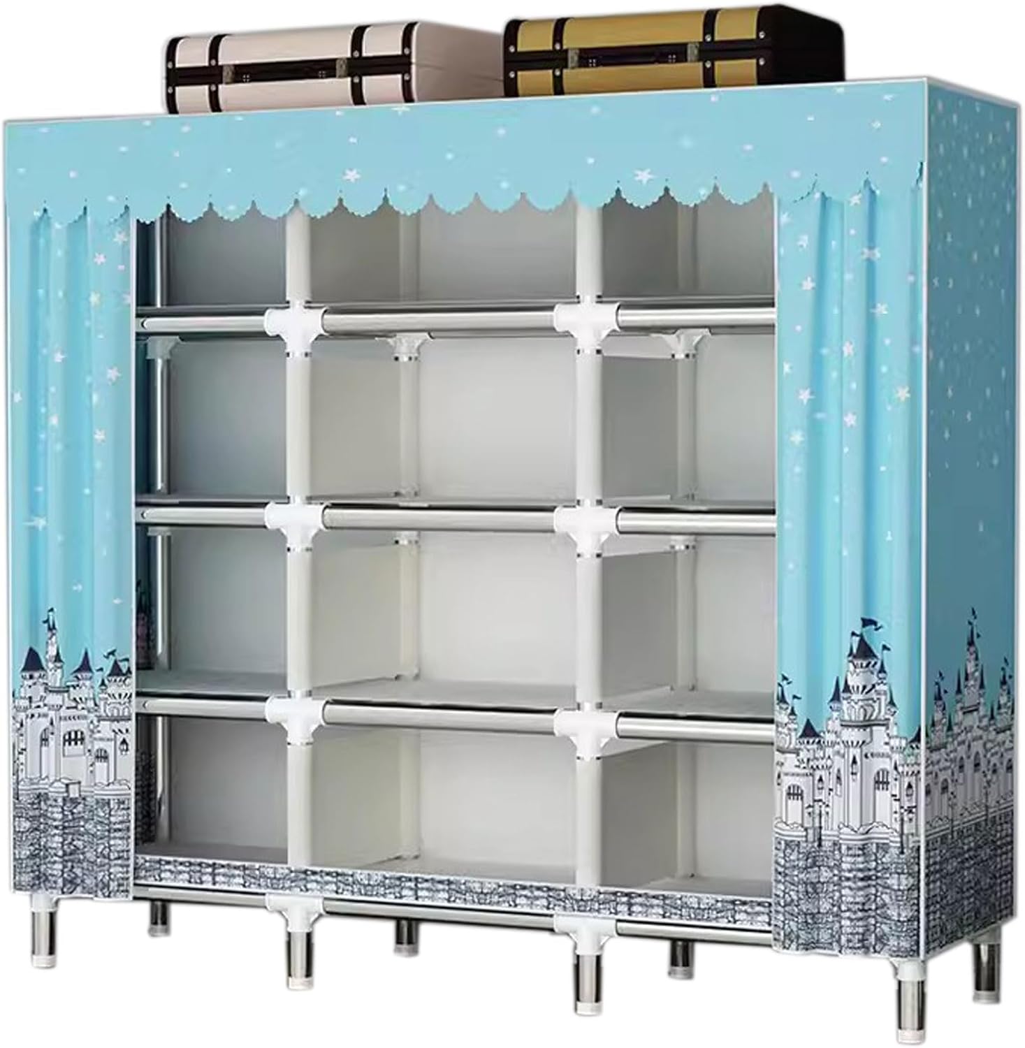 HUHJYUGE Wardrobe Closet for Hanging Clothes, Wardrobe Storage Cabinet, Free Standing Clothes Rack with Cover, Large Capacity Portable Closet, No-Tool Assembly (B 1)