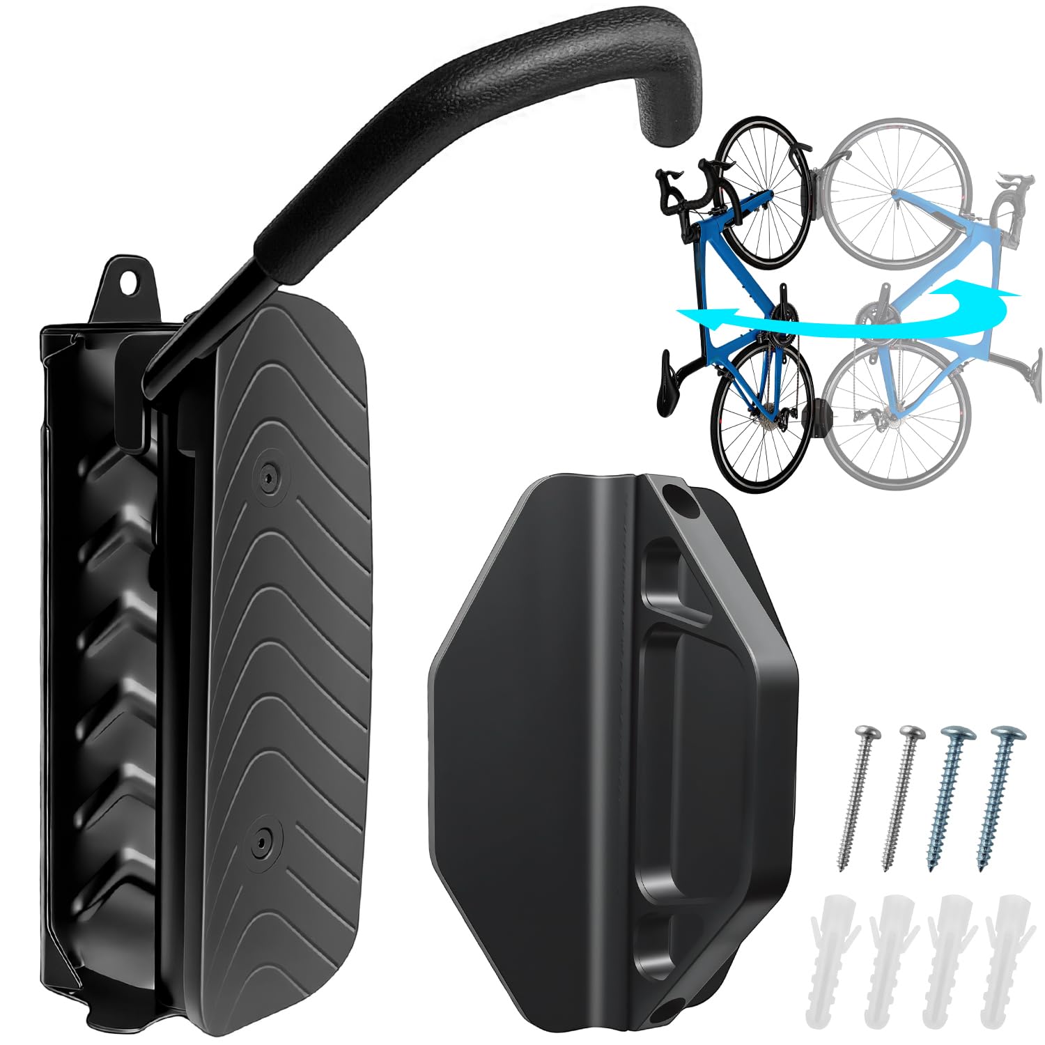 Soporte Bicicletas Pared Giratorio, Colgador Bicicleta Pared con Fijación Rueda Trasera, Soporte Pared Bicis Garaje Ahorra Espacio Estable, Hasta 30 kg