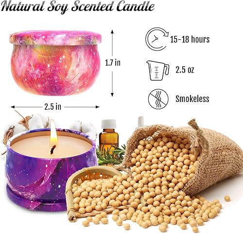 Miniatura 6 de Juego de 3 velas perfumadas para Navidad, Acción de Gracias, cera de soja natural, velas portátiles de lata de viaje, regalo de aromaterapia para