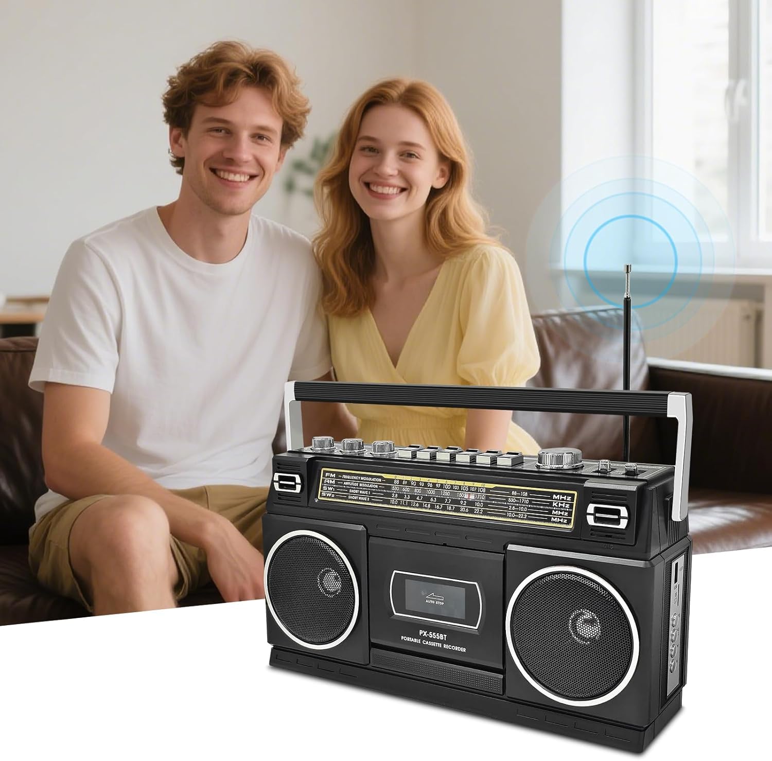 Kassettenspieler mit Bluetooth & Radio (AM/FM/SW) | Digitalisierung von Kassetten auf USB | Stereo Sound,10W, Kassettendeck, USB/TF-Wiedergabe, Netz-/Batteriebetrieb Boombox, Kopfhöreranschluss