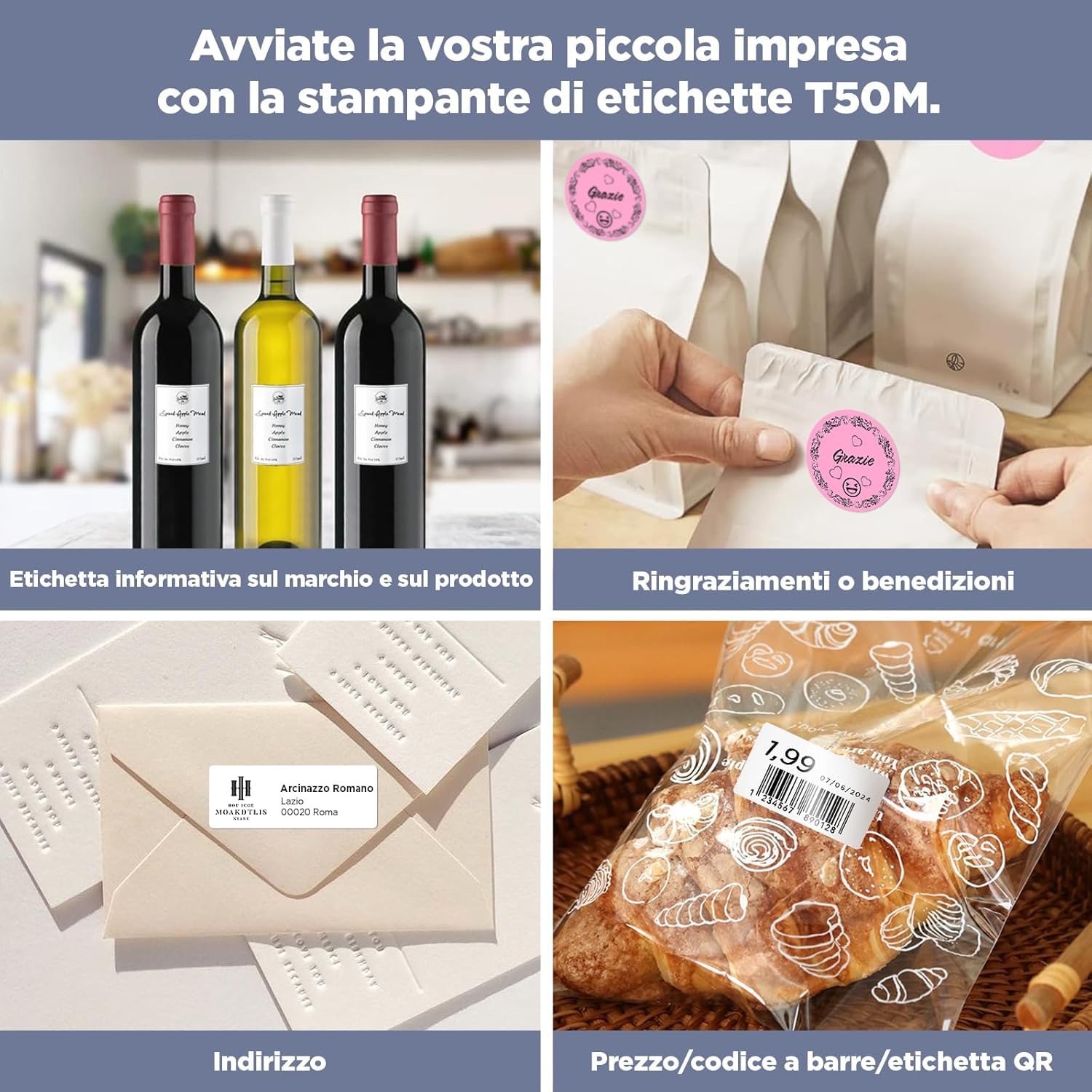SUPVAN T50M Serie Nastro Etichettatrice, Tondo Φ 50 mm, 8 Rotoli, Bianco | 140 Etichette/Rotolo, Laminato Anti-olio, Impermeabile, Adesivo Forte, Rilevamento Auto, per Imprese, Casa, Scuola