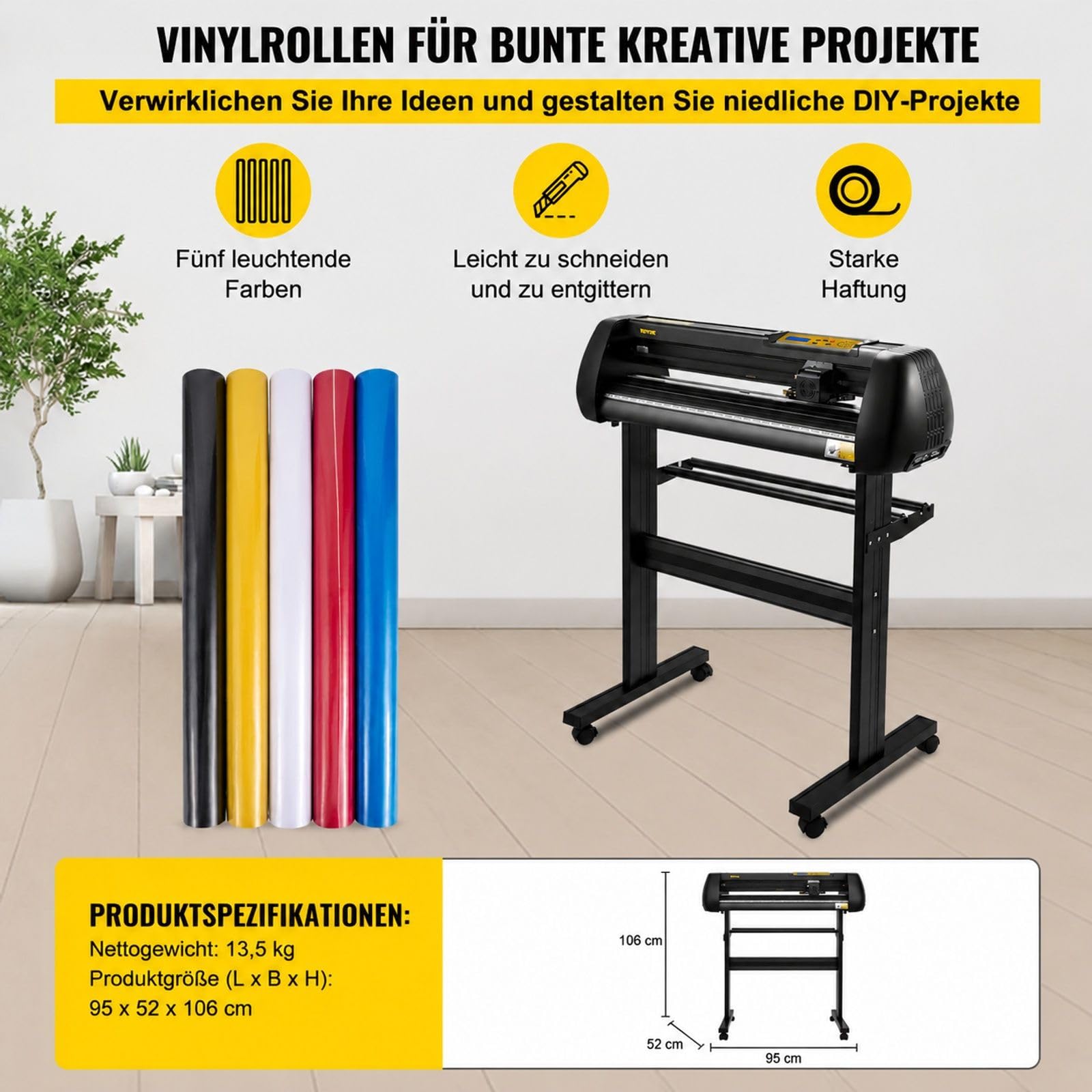 Vinyl Schneideplotter mit LED Anzeige, Bodenständer, fünf Rollen und manueller Kontur für Beschriftungsfolie