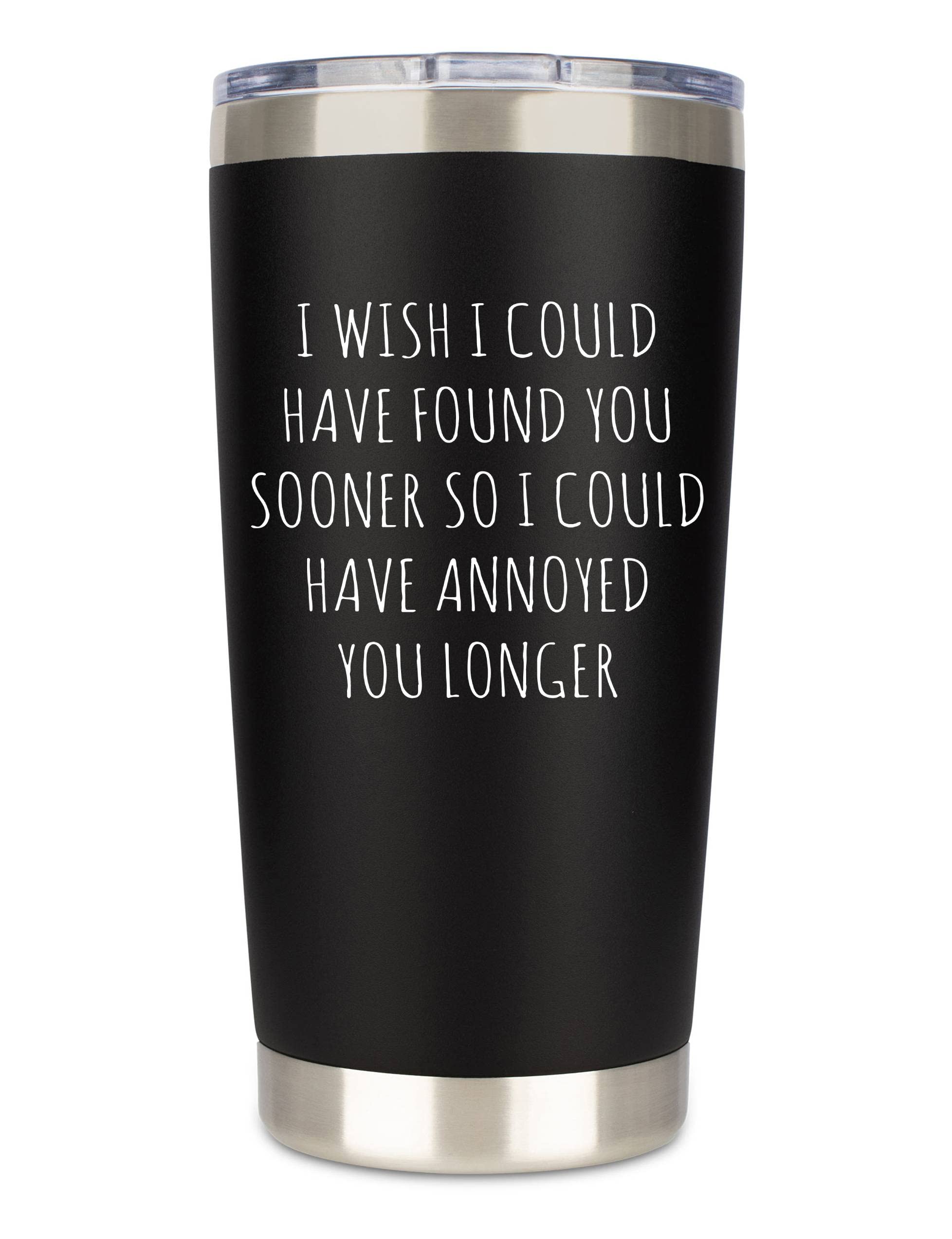 Cadeau pour mari | Gobelet de voyage en acier inoxydable avec couvercle 2 pailles et coffret cadeau pour tasse à café ou bière | Articles amusants pour anniversaire de petit ami