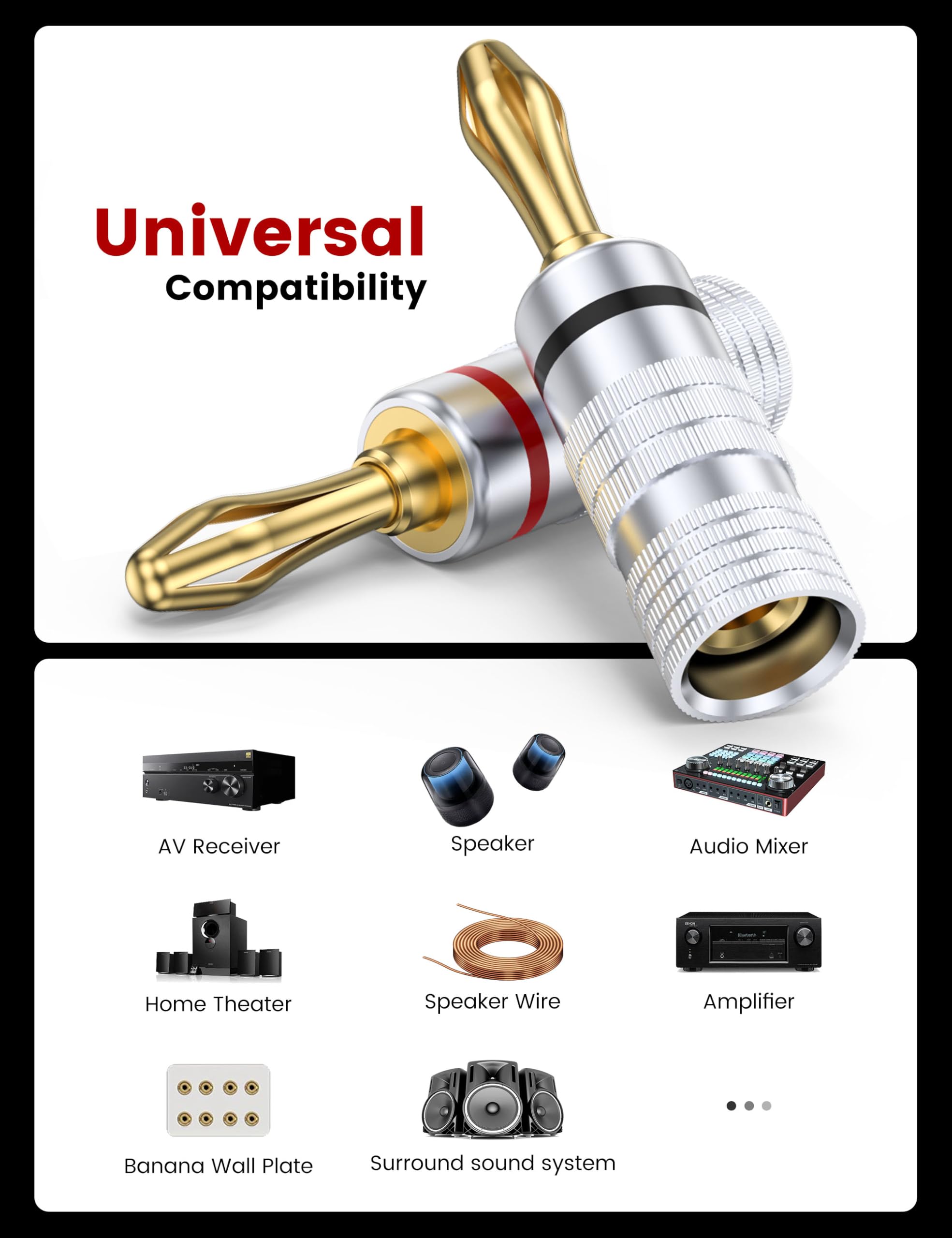 MOSAWG 6 works 24K Gold Plated Speaker Banana Plugs for Speaker Wire Home Theater - Image 4