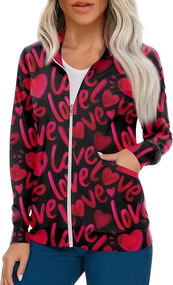 Scrub Jackets for Woman Zip Up Long Sleeve Tops Print Plus Size Womens Scrubs for Women Nursing Shirts with Pockets