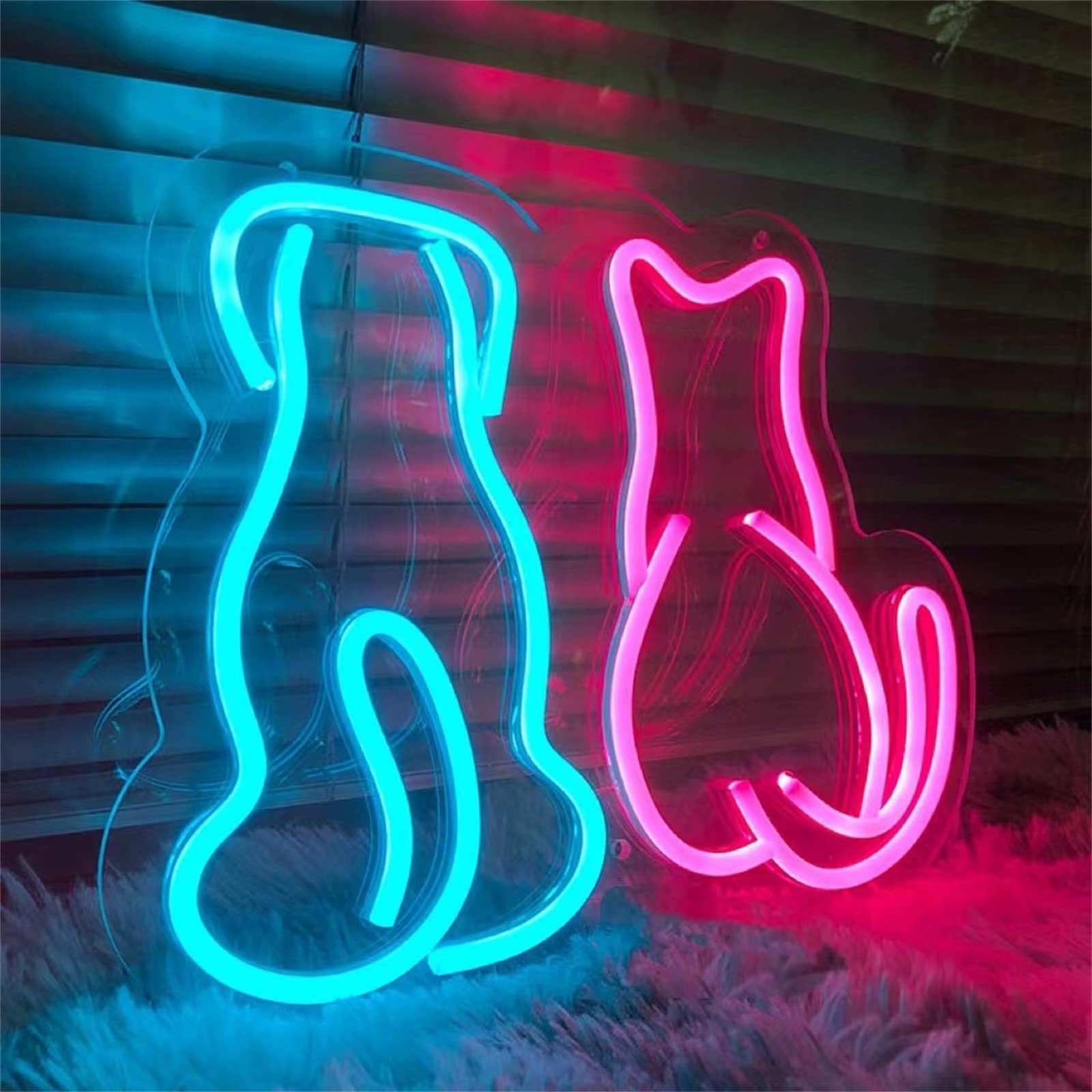 Gatto Cane Insegna Neon con Luce Neon Negozio Animali Decorazione Parete Gattino Cucciolo Luce LED Casa Camera Canile Decorazione Parete Negozio Animali Domestici Segno di Luce,B,33x28CM