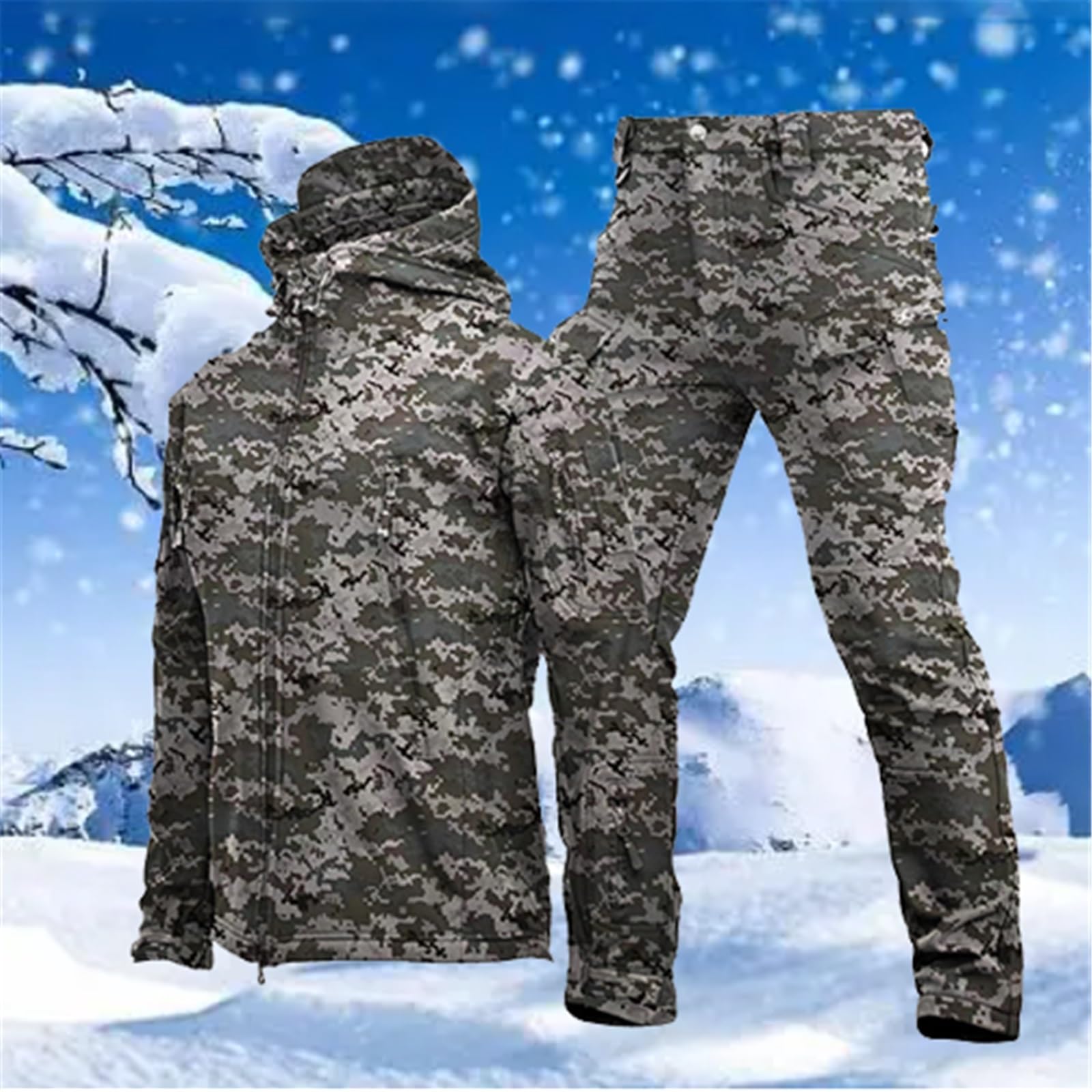 CLSQLXYJZC Tute Da Neve Per Sport All'aria Aperta Da Uomo, Set Giacca E Pantaloni Con Cappuccio Antivento Impermeabile Mimetico Invernale, Con Fascia Da Braccio E Tuta Da Sci Da Snowboard