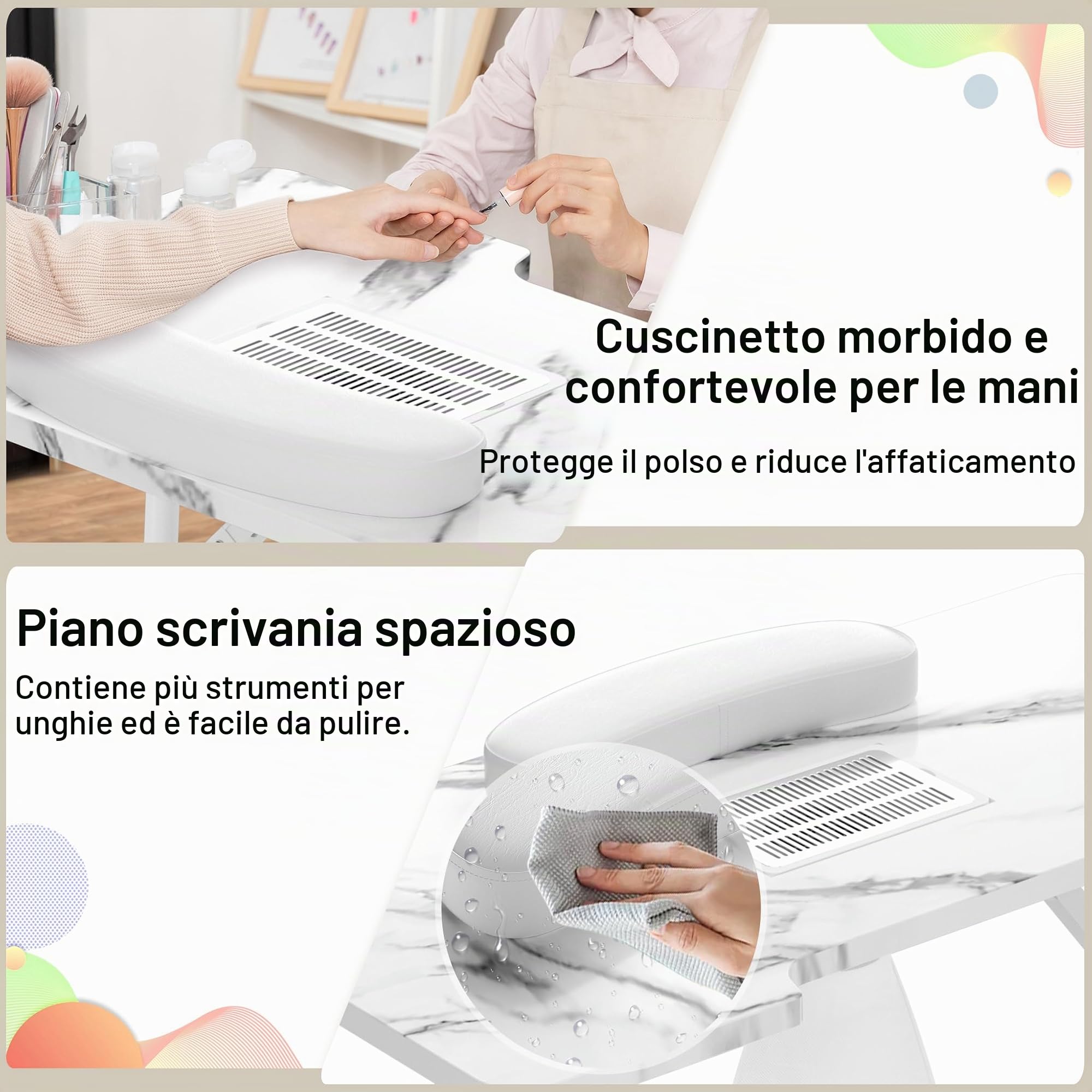 Tavolo da manicure FIVMEN con aspirazione Pieghevole Tavolo per manicure Tavolo per manicure per studio di unghie con aspirazione della polvere e 4 ruote per saloni di bellezza, bianco