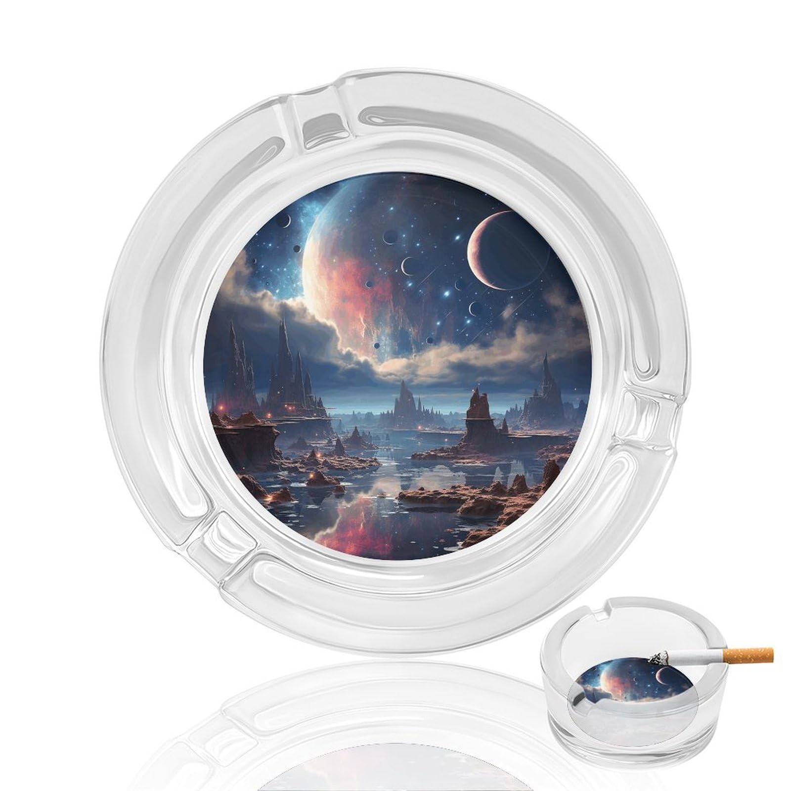 Galaxy Glass Ashtray for Cigarette,Cigarette Ashtray for Indoor Or Outdoor Use,Cigar ash trays case with 3 Notches-Glass Decor Gift for Men Smokers