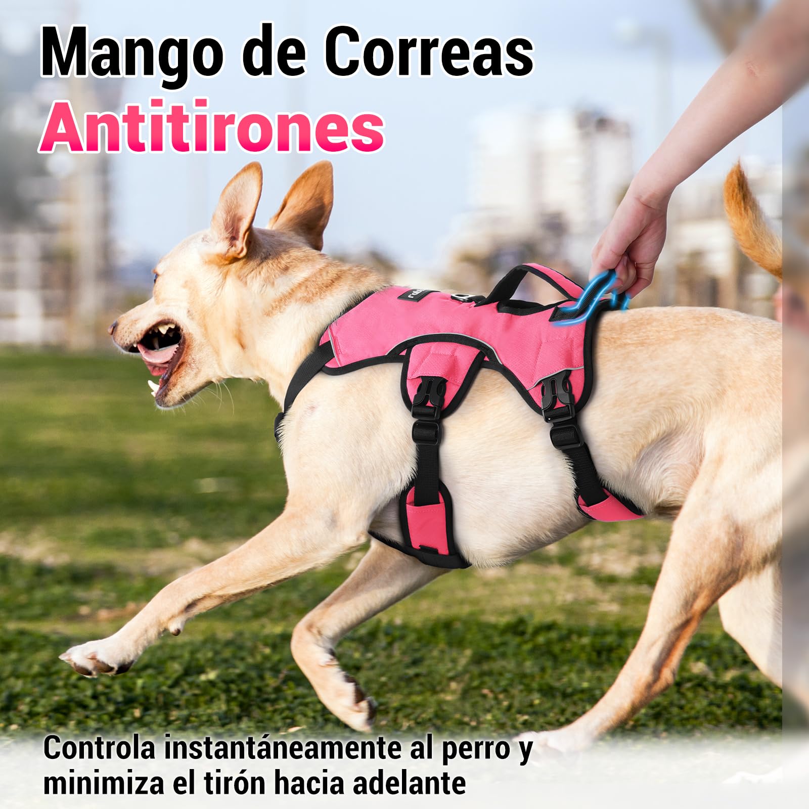 rabbitgoo Arnes Antitirones Perro Grande Mediano Ajustable con Manija de Espalda, Chaleco Acolchado Arnés para Perro Coche Lineas Reflecantes Paseo Fácil para Entrenamiento Tamaño Rosa S