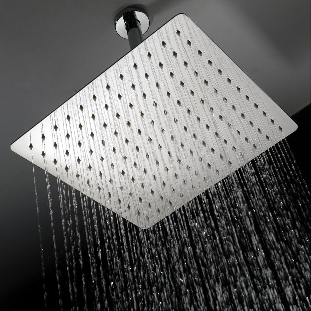Cuadrado Cabezal de Ducha Lluvia, Alta Presión Rociador Ducha de Acero Inoxidable, Alcachofa de Ducha Ahorro de Agua con boquillas antical, Fácil de Instalar, Cromado, G1/2