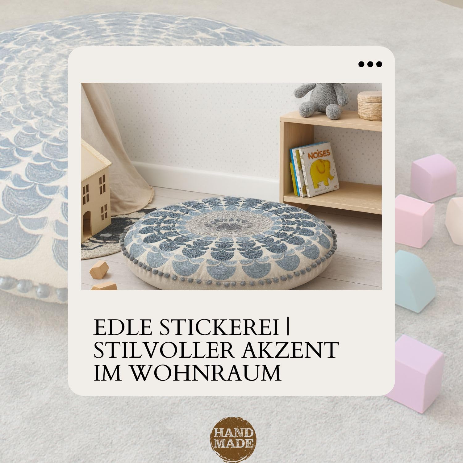 Marrakesch dekoracyjna poduszka na podłogę w stylu boho, okrągła, 60 x 15 cm, z wypełnieniem, poduszka do medytacji, z bawełny, haftowana z motywem mandali, poduszka do jogi w stylu boho do salonu