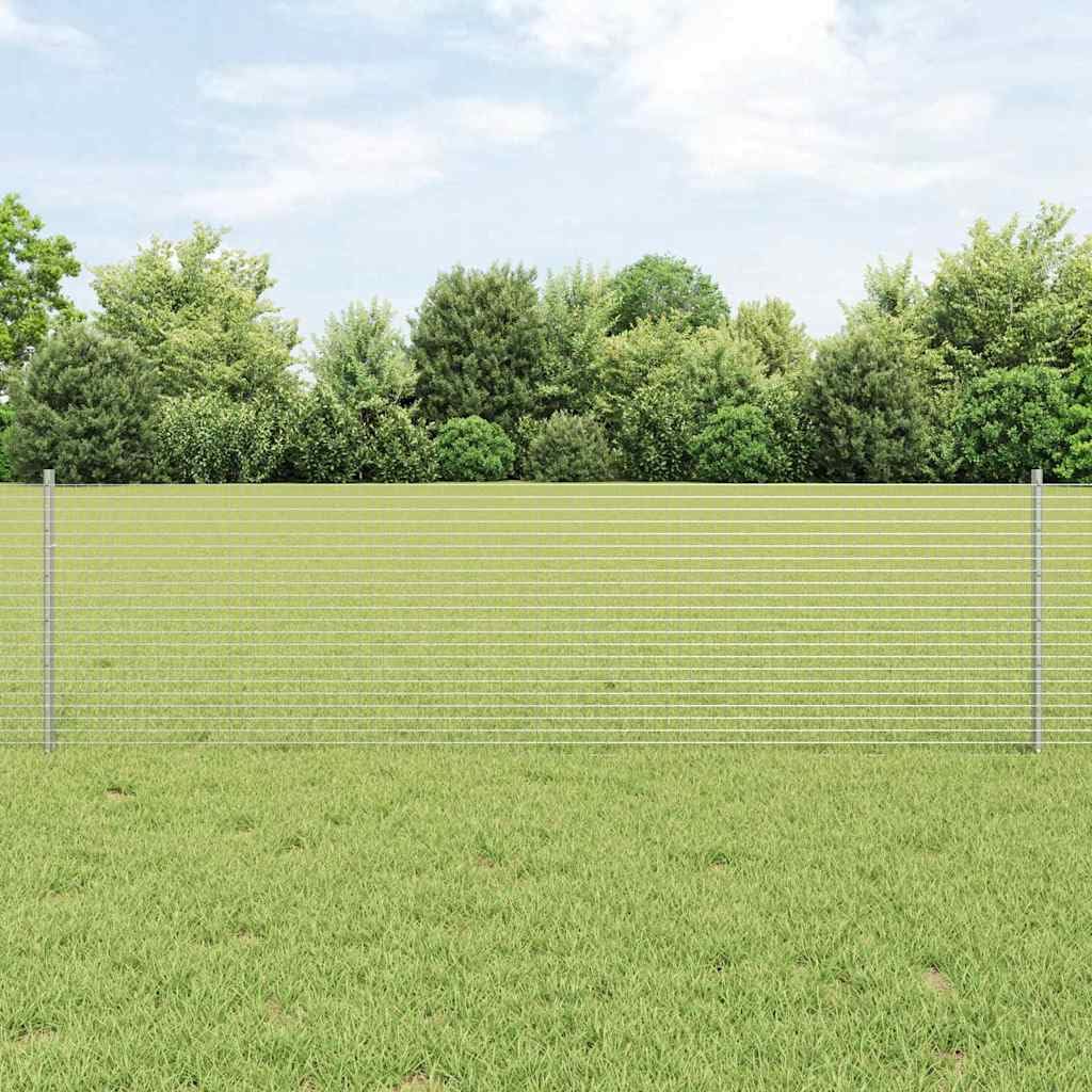 Zestaw paneli ogrodzeniowych ze słupkami, 0,6 x 10 m, srebrny, stal, ogrodzenie ogrodowe, metalowe, do użytku na zewnątrz