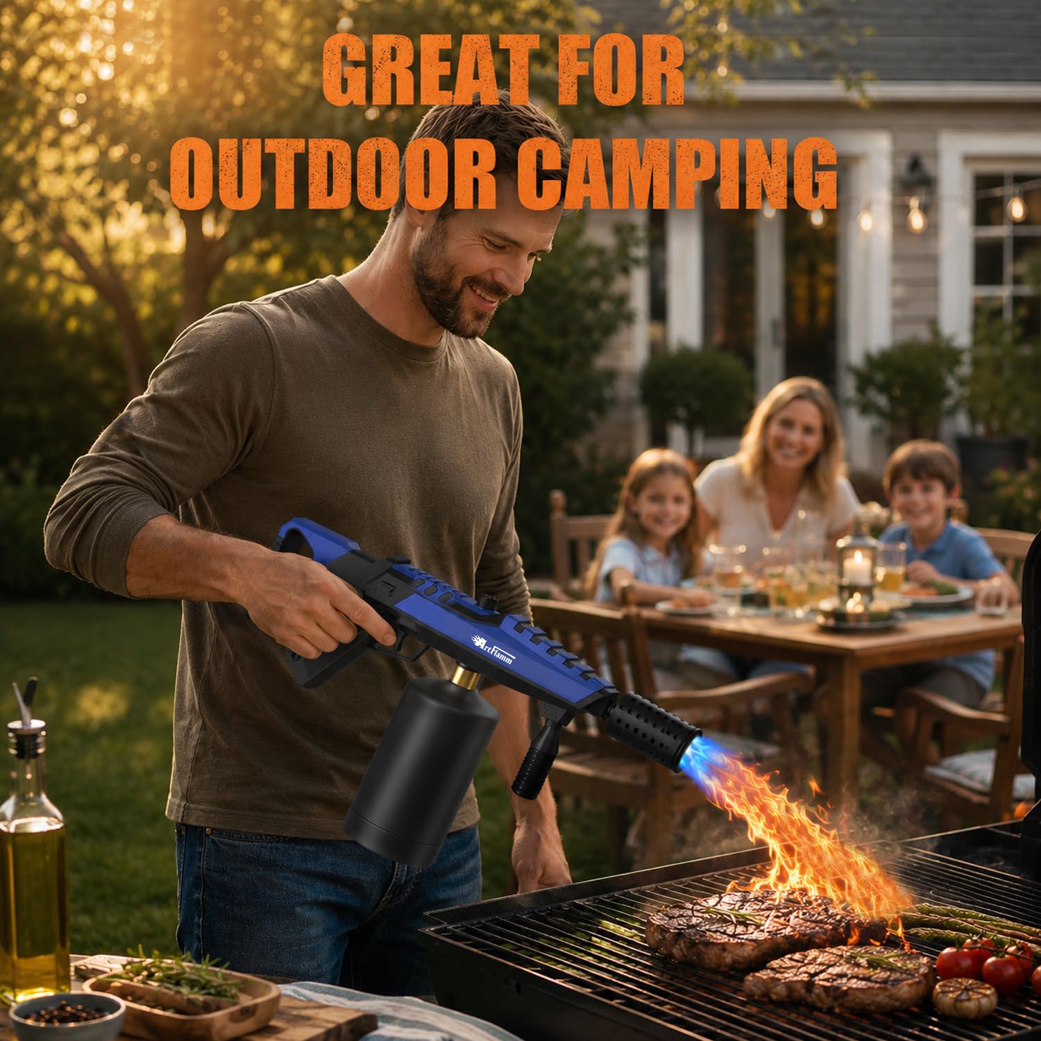 ARTFLAMM Potente soplete de propano, soplete de cocina con llama ajustable, antorcha de cocina desmontable para filetes, camping, barbacoa, soldadura (tanque no incluido)