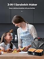 Vista 8 de Sandwichera 3 en 1, waflera con platos extraíbles, juego de plancha para gofres Panini Press con control de temperatura de 5 engranajes