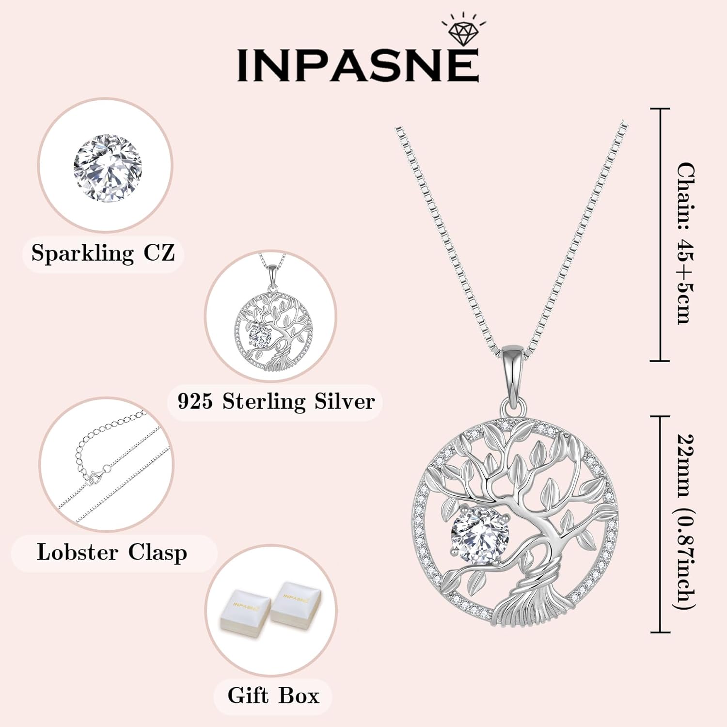 Tree of Life Necklace 925 Sterling Silver Family Tree Pendant Birthstone Jewelry Gifts for Women - Image 5