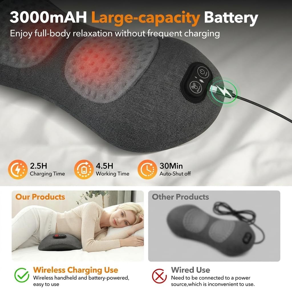 3-in-1 Lower Back Massager & Electric Lumbar Support Pillow, Heat Vibration Traction Triple Fusion for Back Pain Relief, Sciatica, Spine Decompression, Ergonomic Memory Foam for Bed, Office