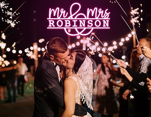 Miniatura 8 de Letrero de neón de boda personalizado, señor y señora, 20 pulgadas de ancho - 50 pulgadas de ancho, cristal y metal, LED, tema floral y boda,