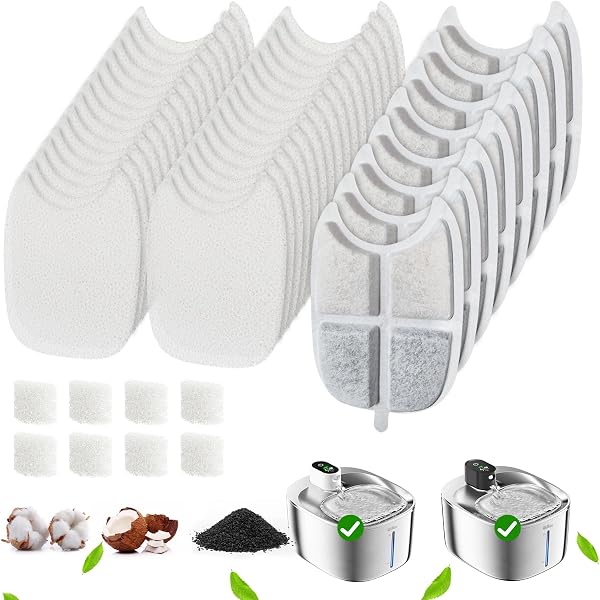 8-pak filtrów zamiennych do FS10 Plus, z 32 gąbkami filtrującymi wstępnymi i 8 filtrami pompy, 6-warstwowymi filtrami, fontanna do picia dla zwierząt domowych 4,081.1 ml/4.1L FS10 Plus