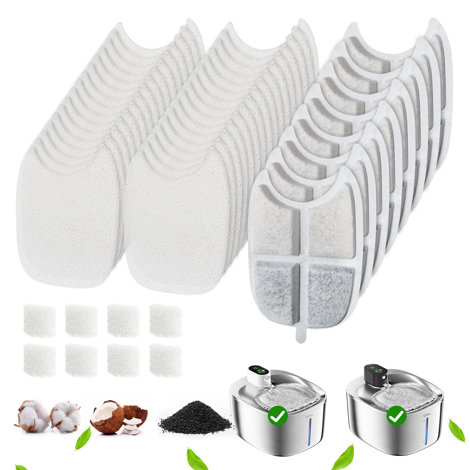 8 Pack Filters Replacement Filters for FS10 Plus, with 32 Pack Pre-Filter Sponges & 8 Pump Filter, 6 Layer Filters, Pet Drinking Fountain for 138 fl oz/4.1L FS10 Plus
