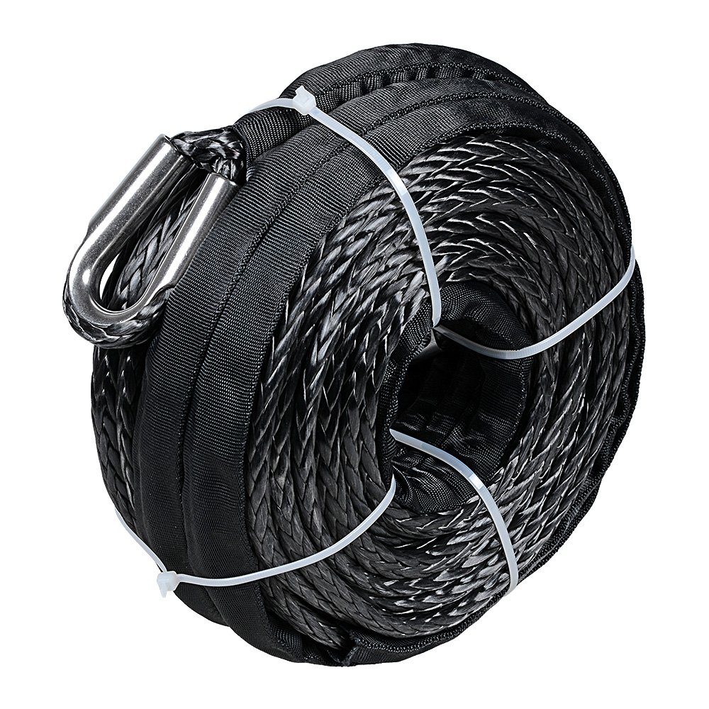 3/8 Inch x 95' GRAY Synthetic Winch Line Cable Rope 20000LBs+ Sheath Thimble Recovery Replacement ATV UTV Truck Boat