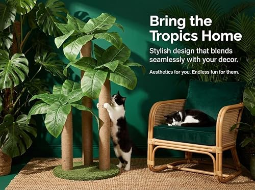 Miniatura 4 de Poste Rascador para Gatos de 31.5 Pulgadas, Árbol Rascador para Gatos con 3 Postes Rascadores y 2 Pelotas Colgantes Interactivas, Postes Rascadores