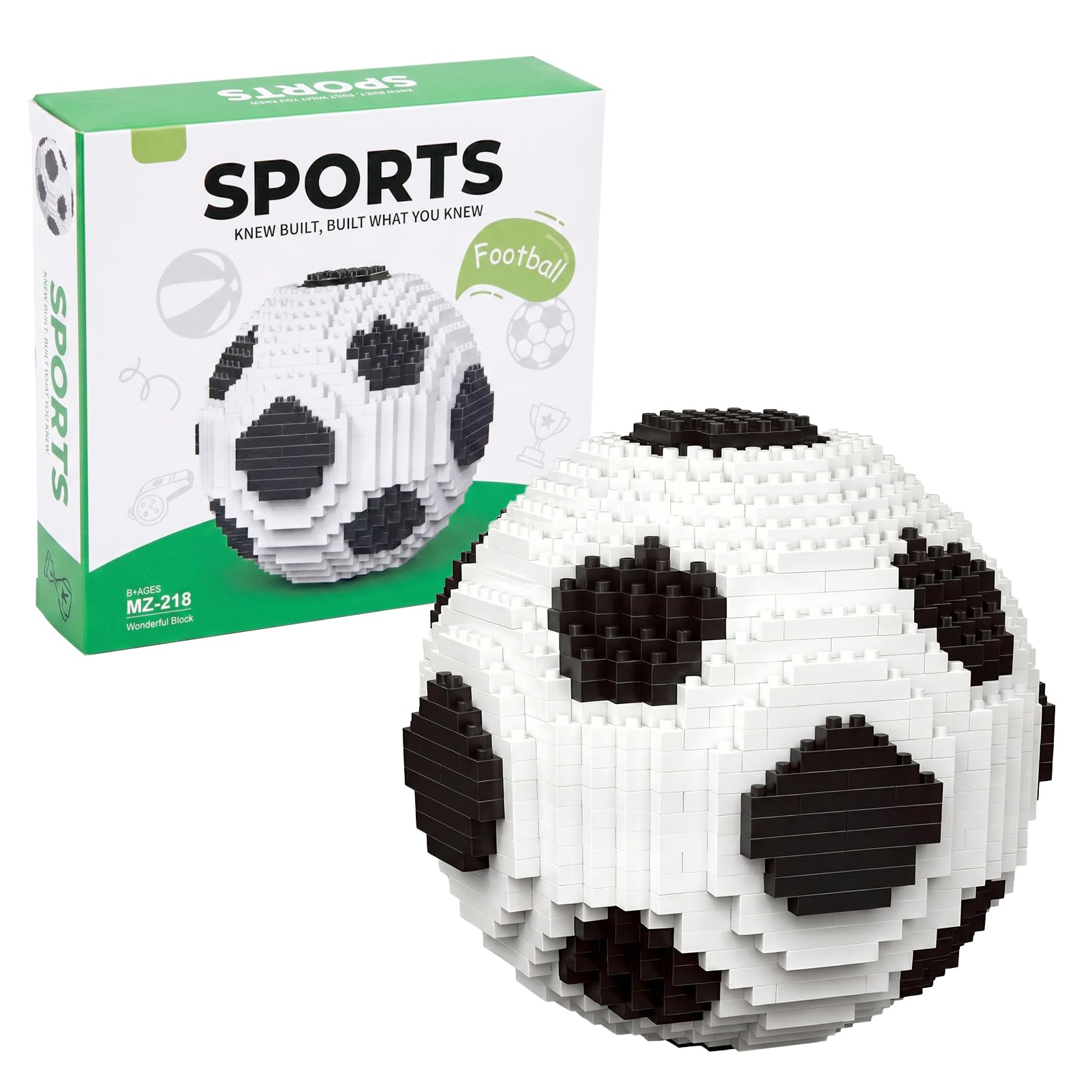 850 PCS Micro Mini Building Blocks Soccer Ball Model, 3D Football Building Set Creative Desktop Display Ornament Gift for Adults (Black & White)