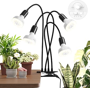 Barrina Orbgrow OG11A4 Clip On Grow Lights for Indoor Plants, Integrated Stepless Dimming & Timing, 4000K 44W4 x 11W, 400 Watt Equiv, Full Spectrum 4-Gooseneck with E26 Plant Light Bulbs