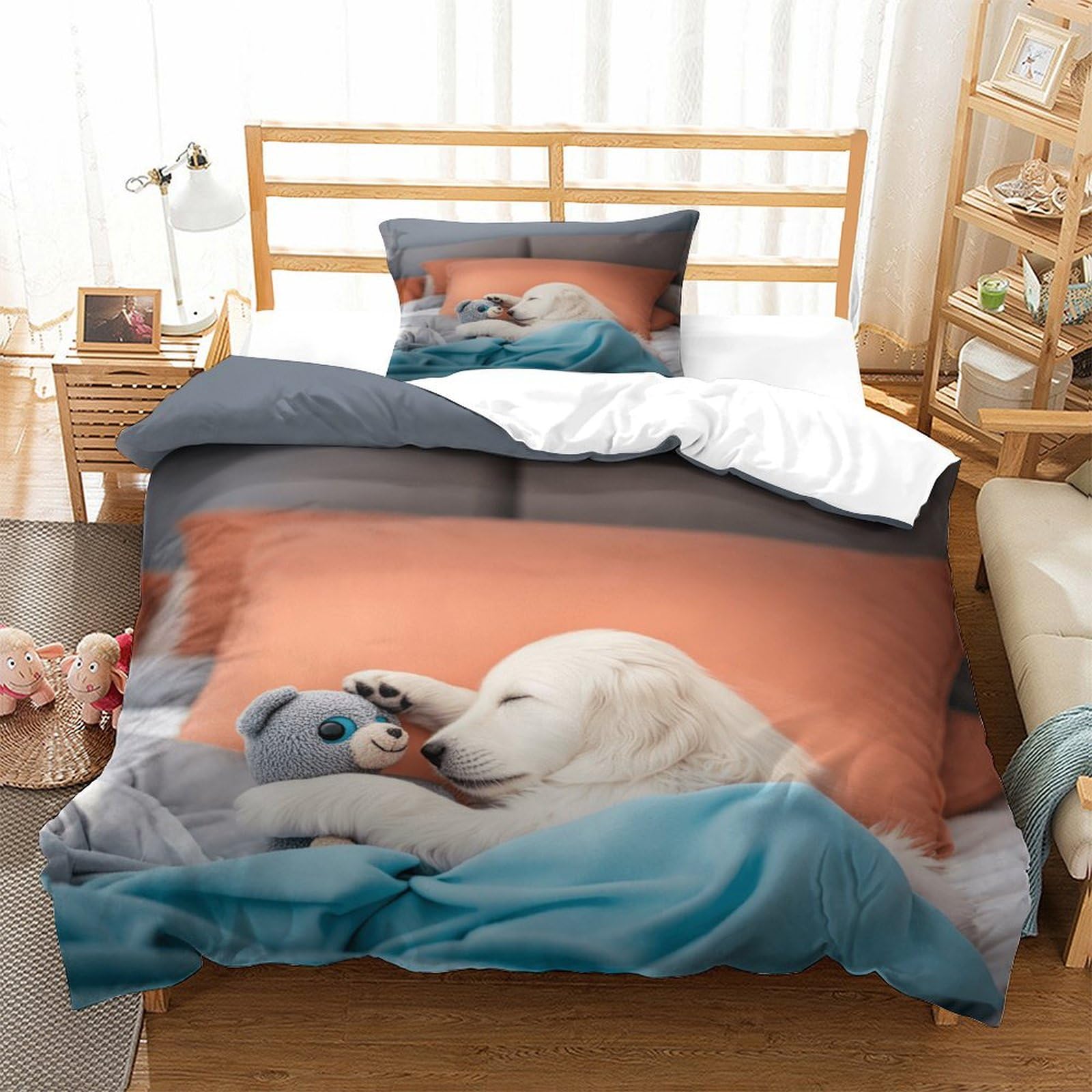 DAFUfbw Dogs Warmth to Sleep Duvet Cover Set Hidden Zipper Labrador Quilt Cover Set with Pillowcases Bedding Set Soft Microfiber Comforter Cover Various Sizes Single（135x200cm）